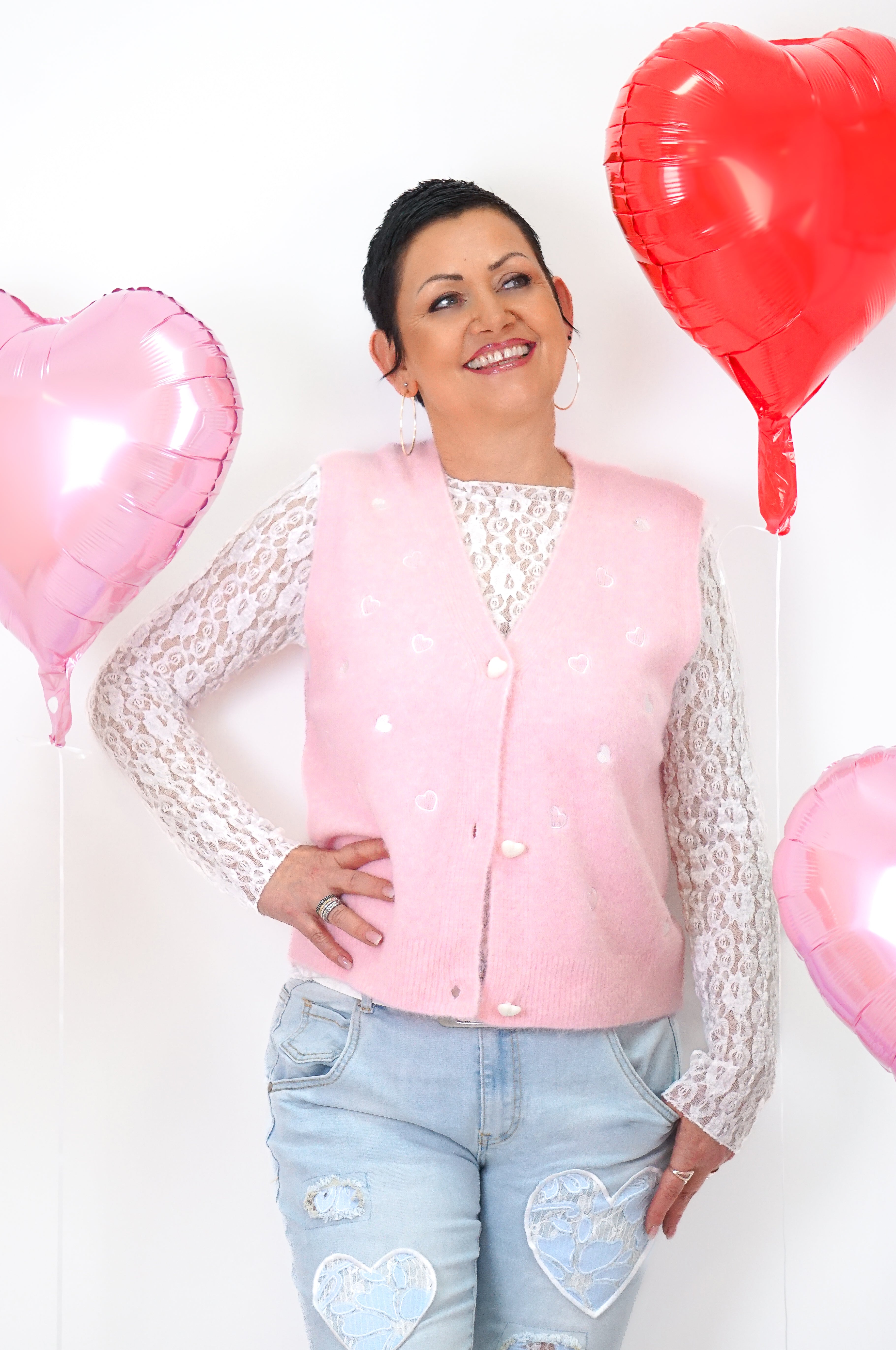 Strickweste „lovely“, rosa/offwhite