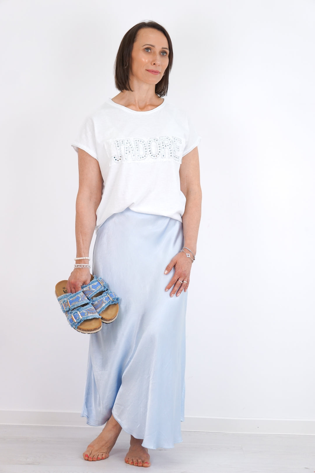Verspielte Sandale mit Strass &amp; Perlen, jeansblau