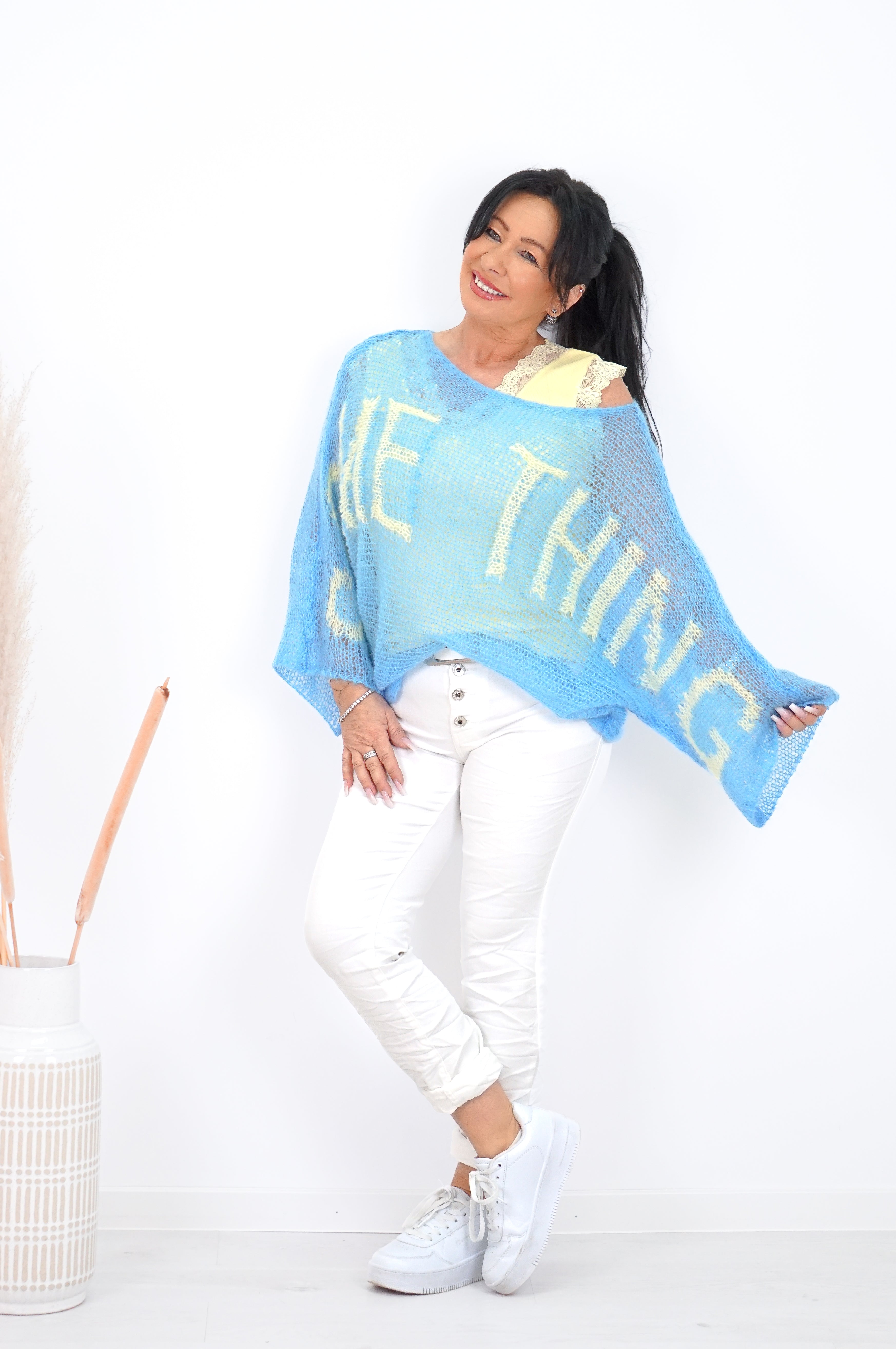 Leichter Strickpulli "Something", blau