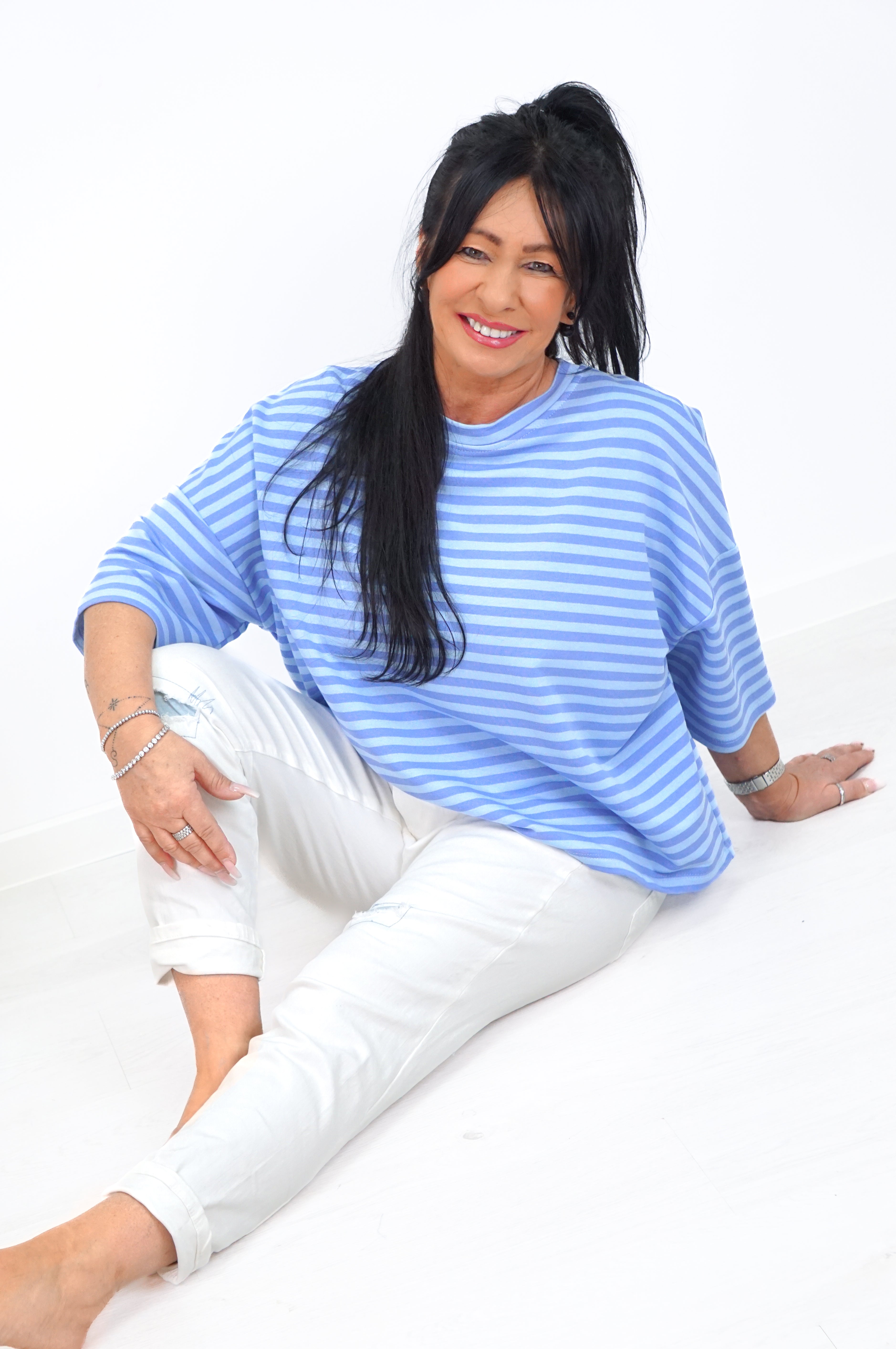 Gestreiftes Kurzarmshirt, hellblau/blau