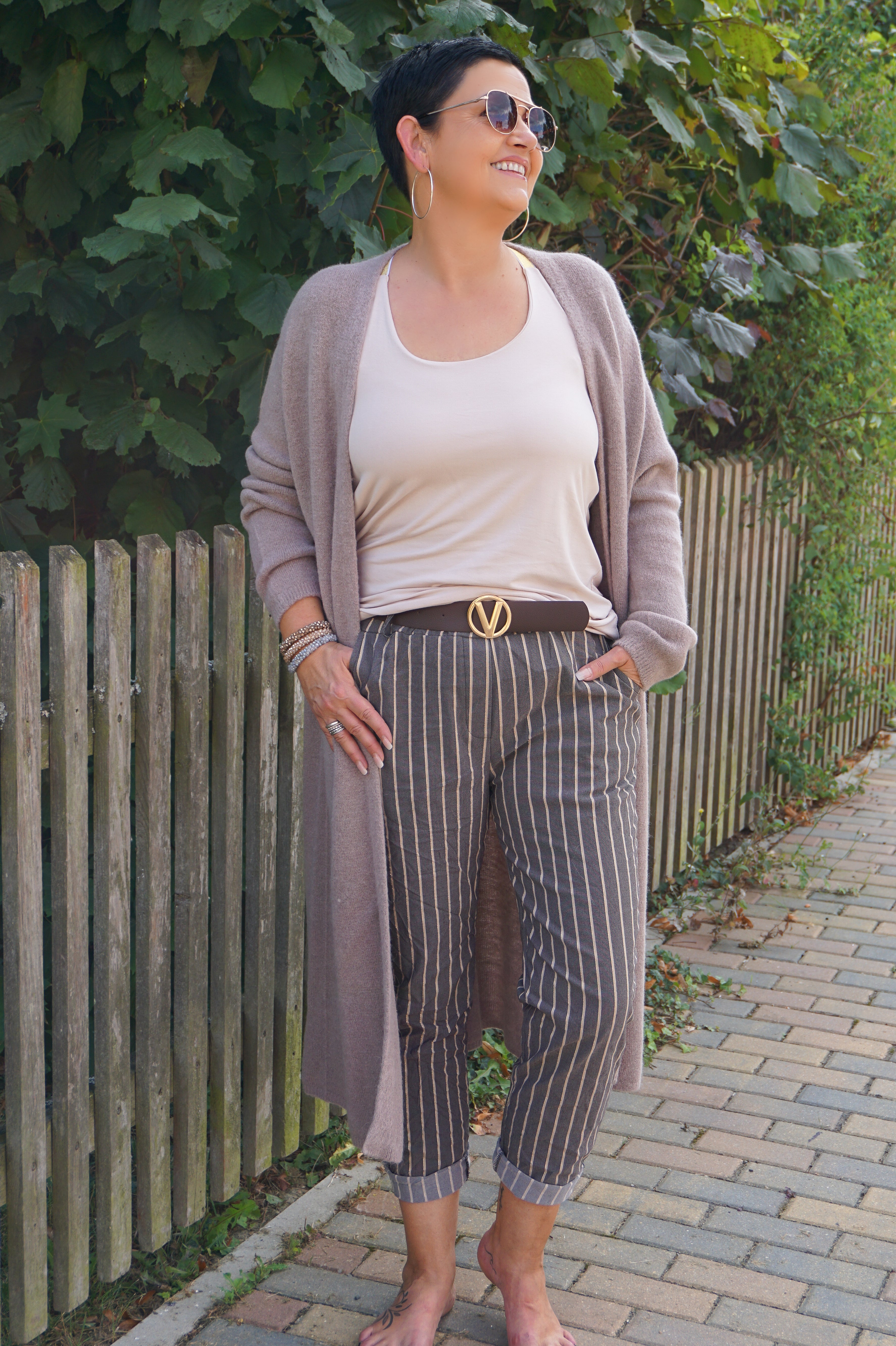 Lange Basic Strickjacke, taupe
