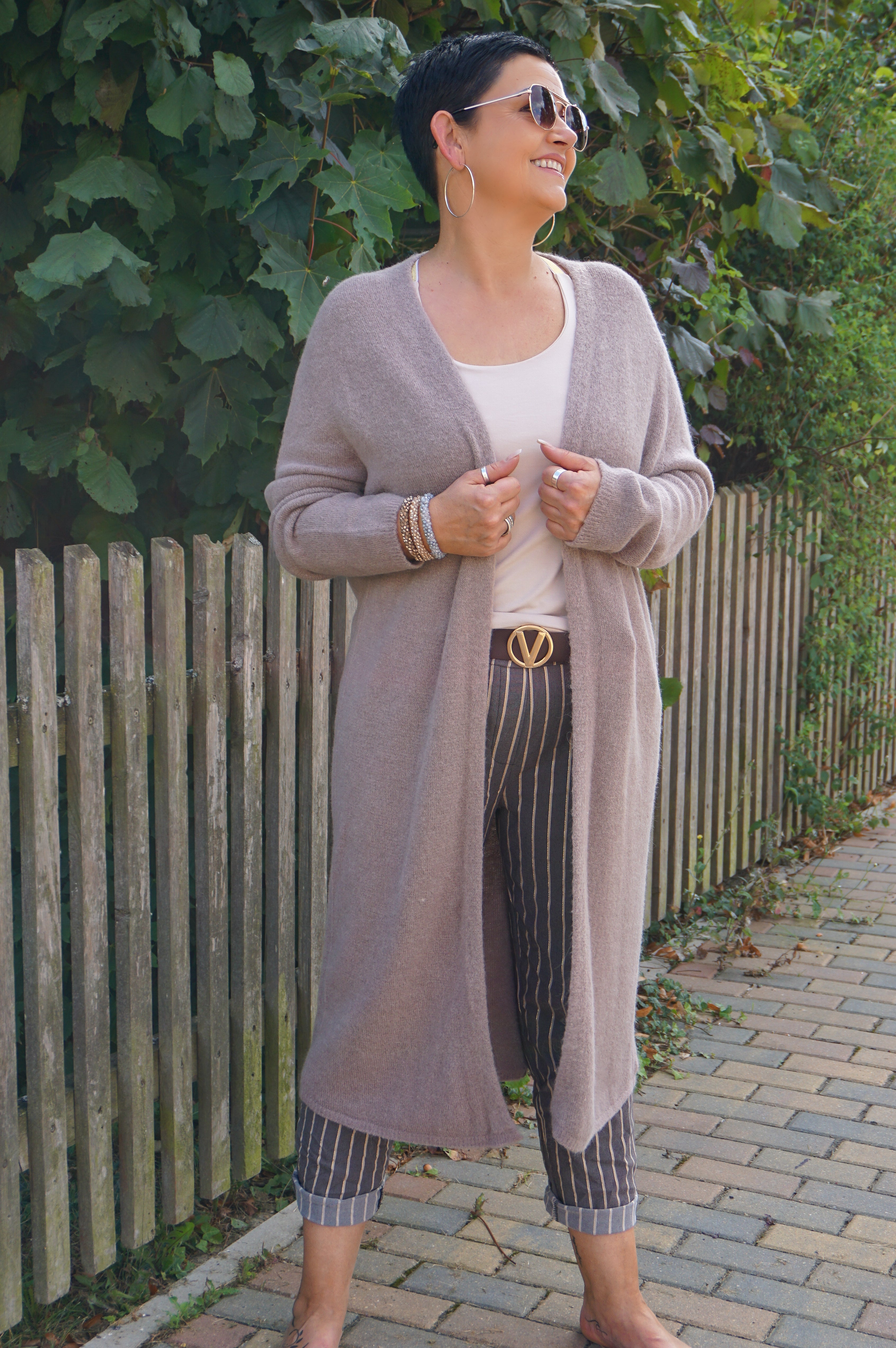 Lange Basic Strickjacke, taupe