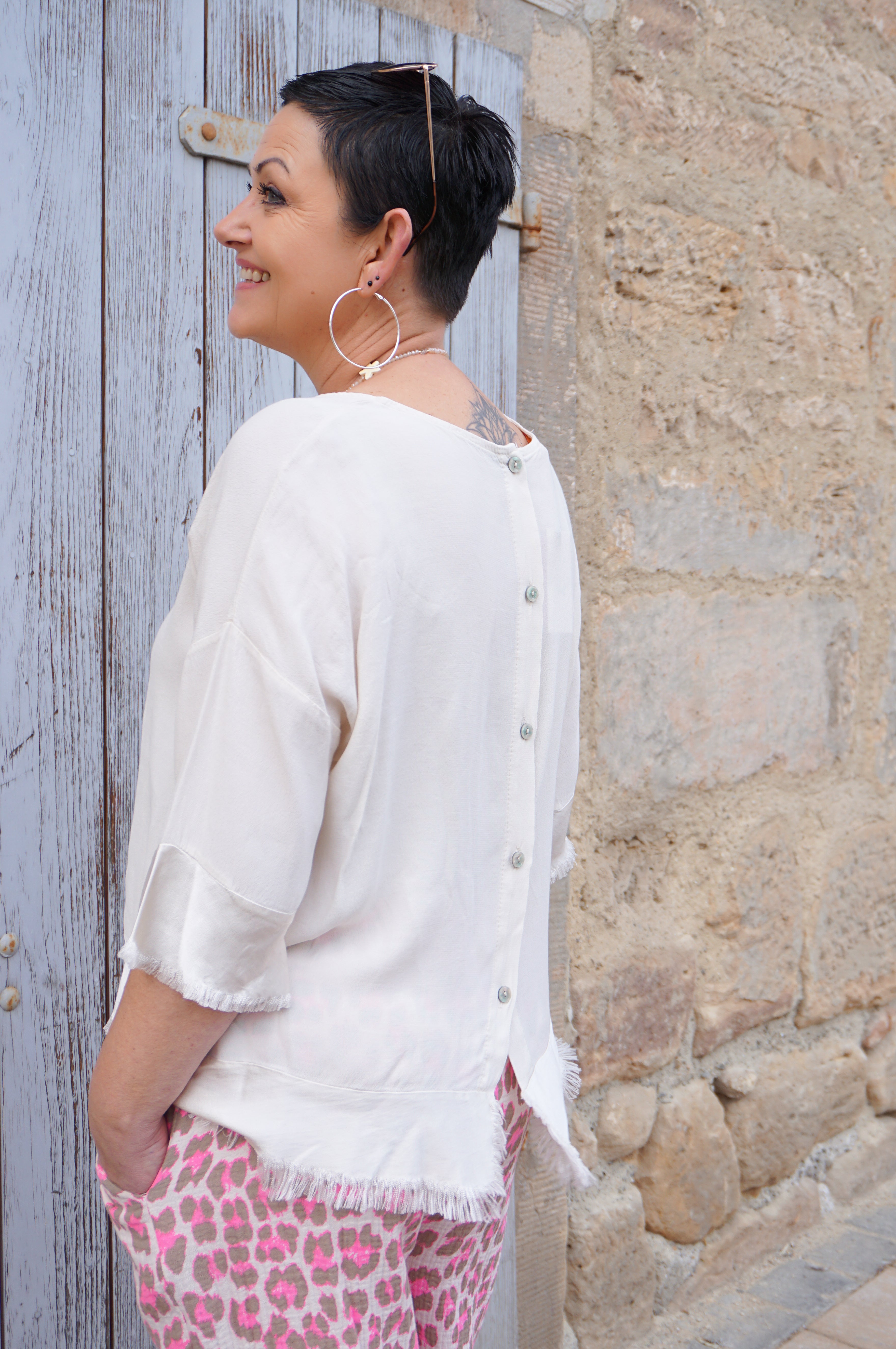 Blusenshirt mit Satin Details, beige