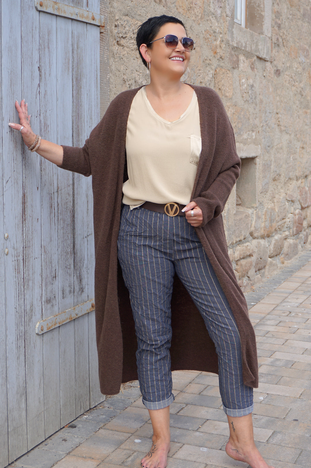 Zweite Wahl - T-Shirt mit Satin Details, beige - Vom Umtausch ausgeschlossen