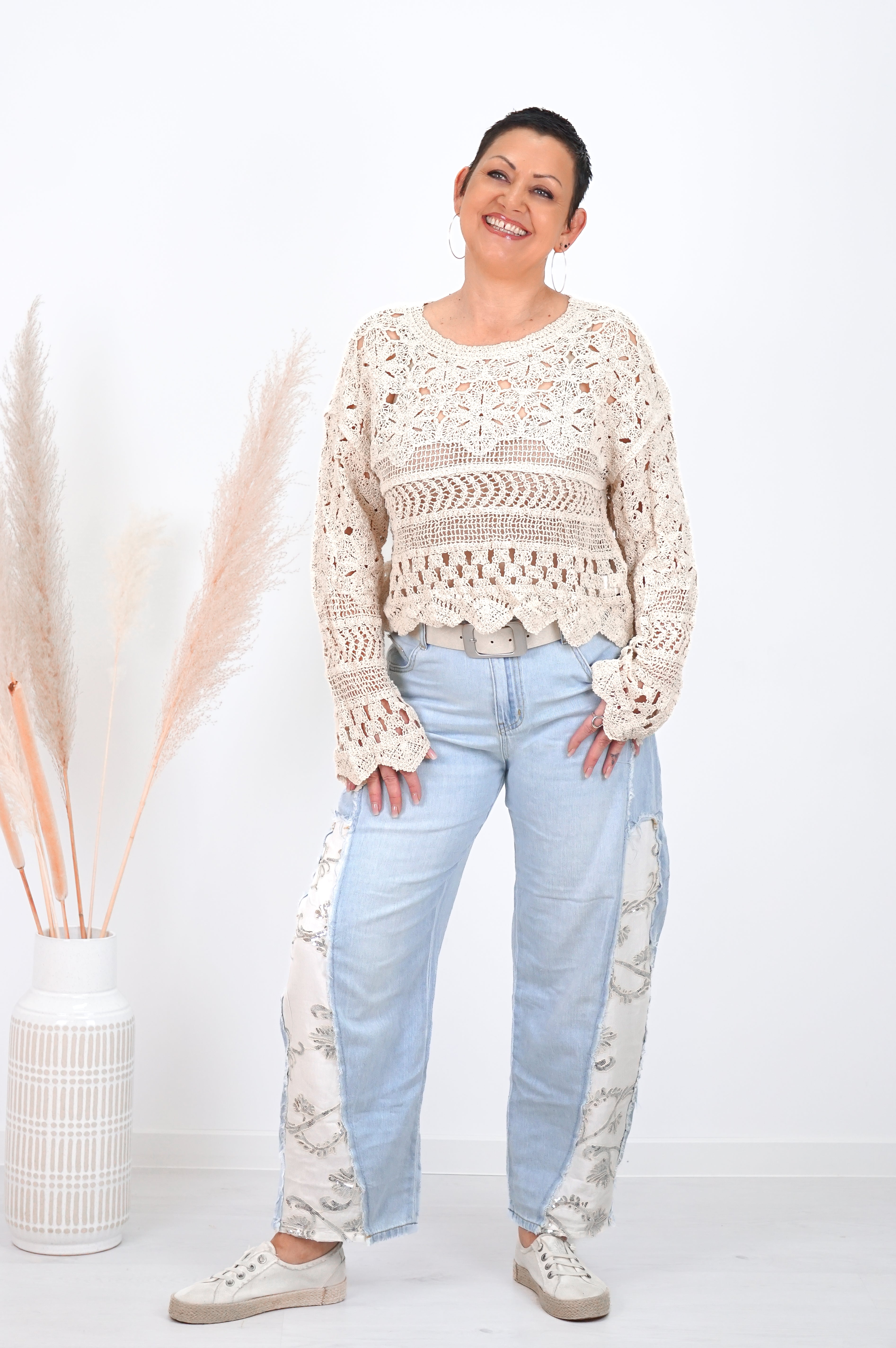 Häkelshirt „BOHO“, beige