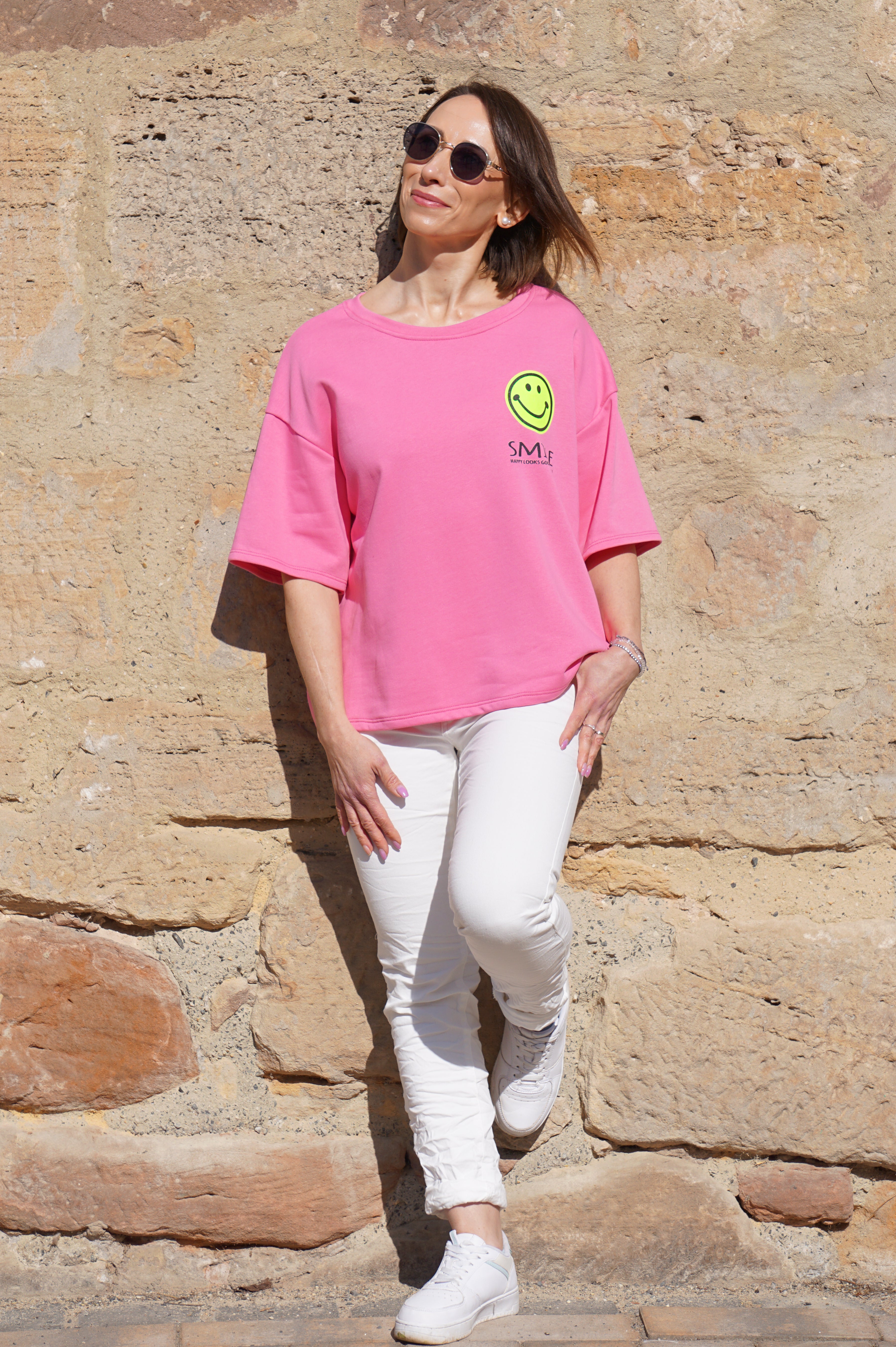 Kurzarm Sweatshirt "smile season“, beere