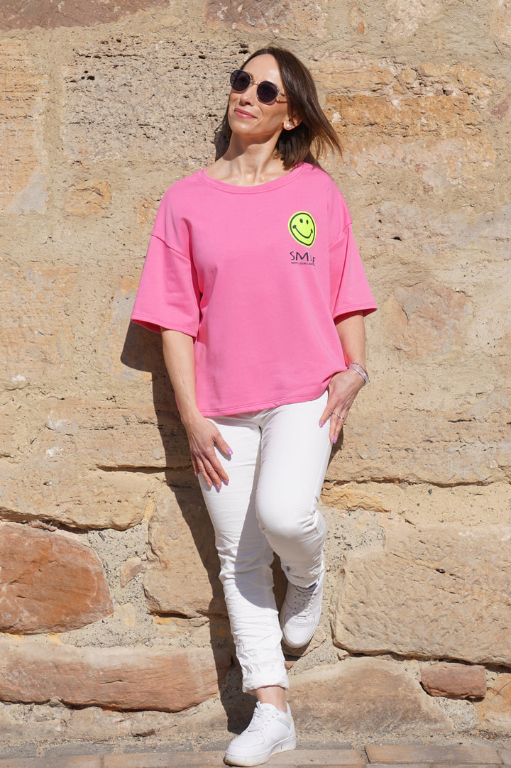 Kurzarm Sweatshirt "smile season“, beere