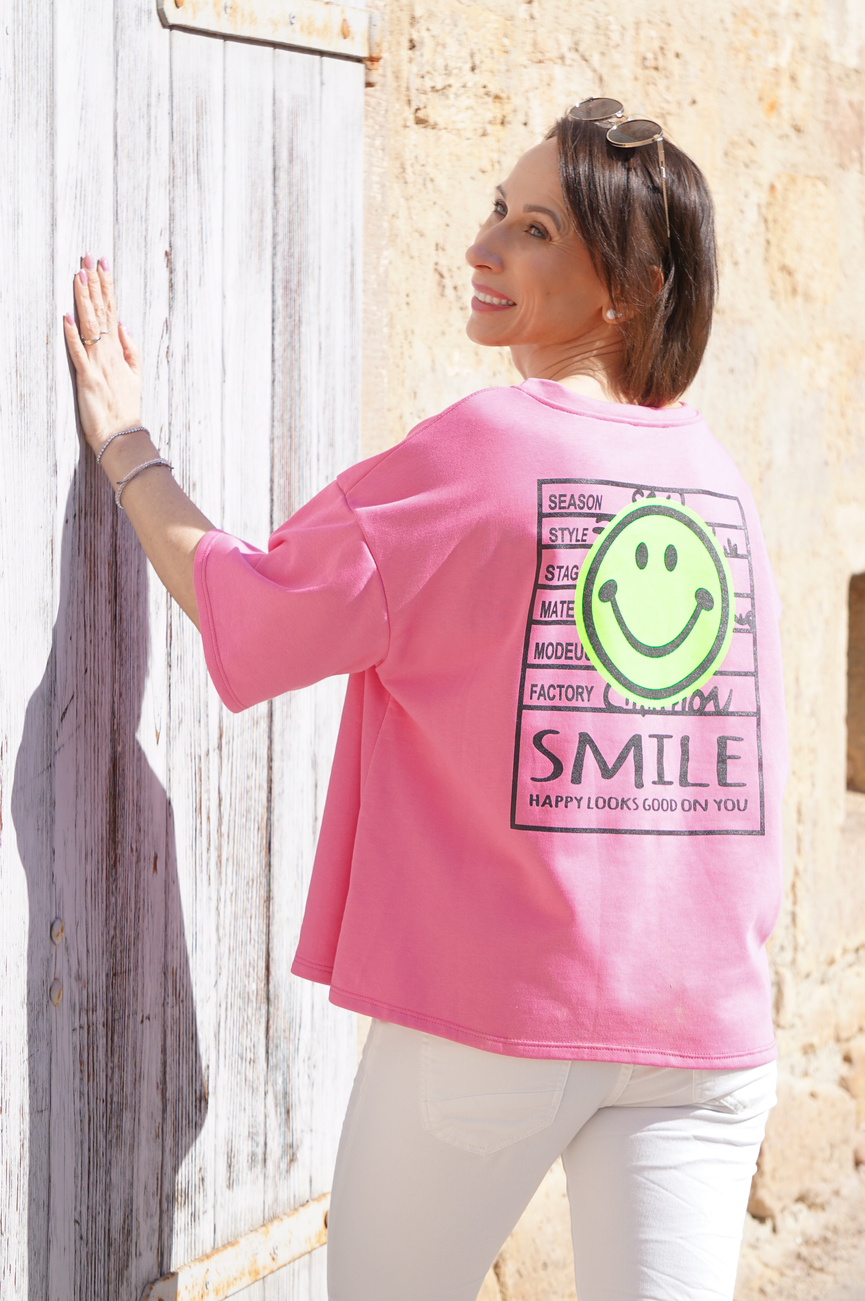 Kurzarm Sweatshirt "smile season“, beere