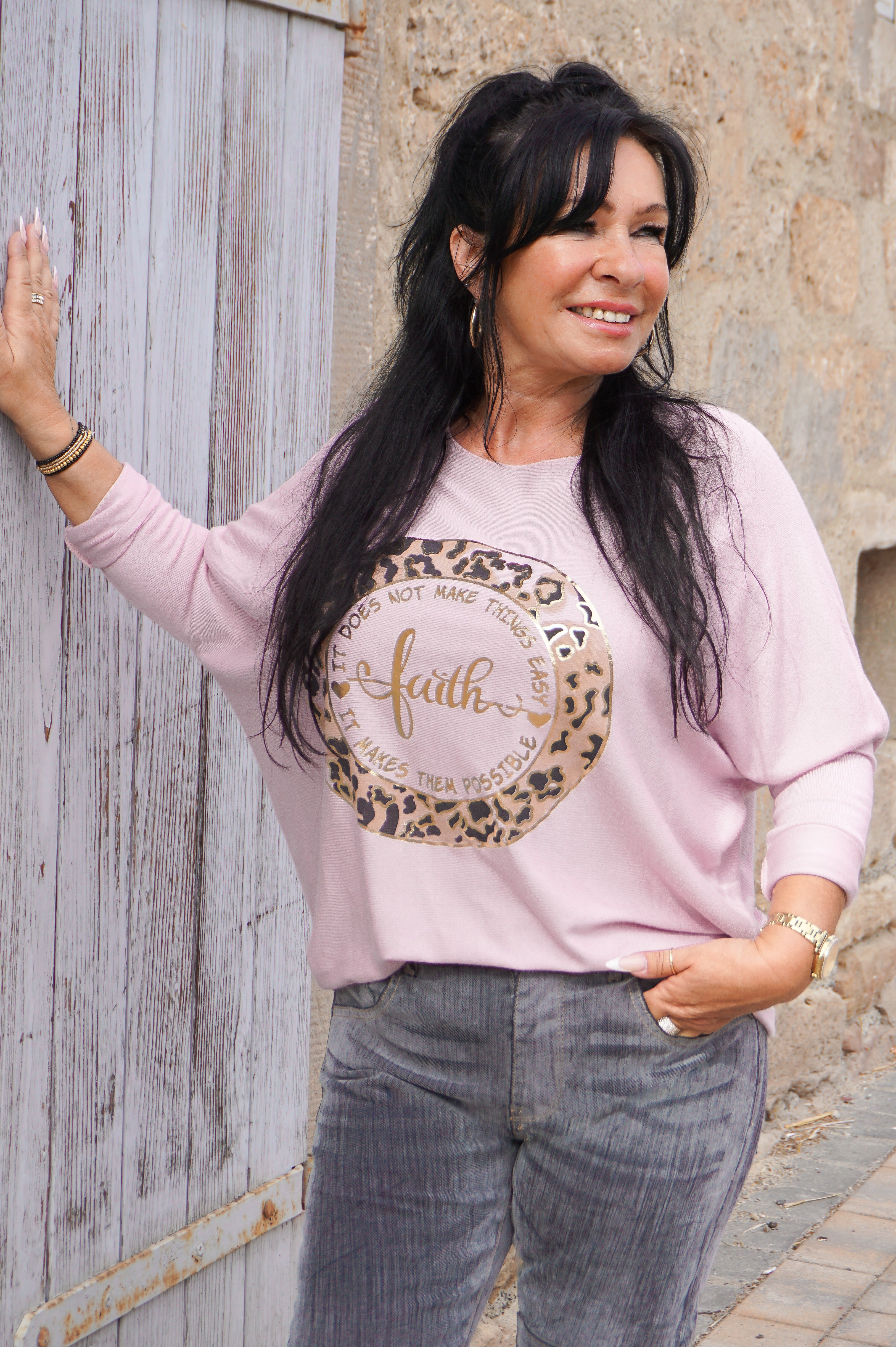 Verspielter Feinstrickpulli "faith", rose