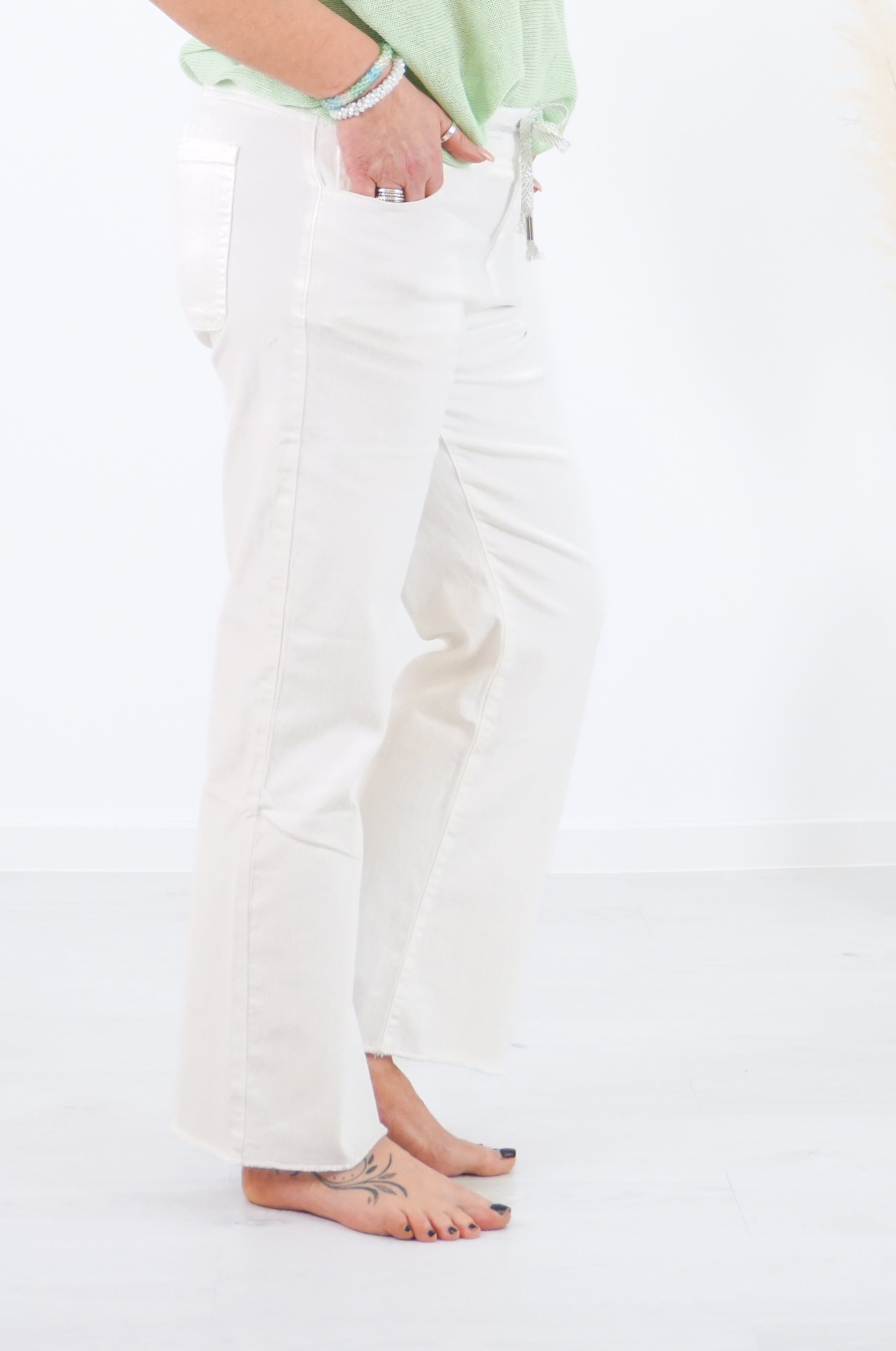 Jeans mit Gummizug von Zac & Zoe mit geradem Bein, off white