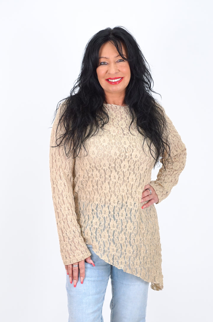 Schräges Spitzenshirt „spring“, beige