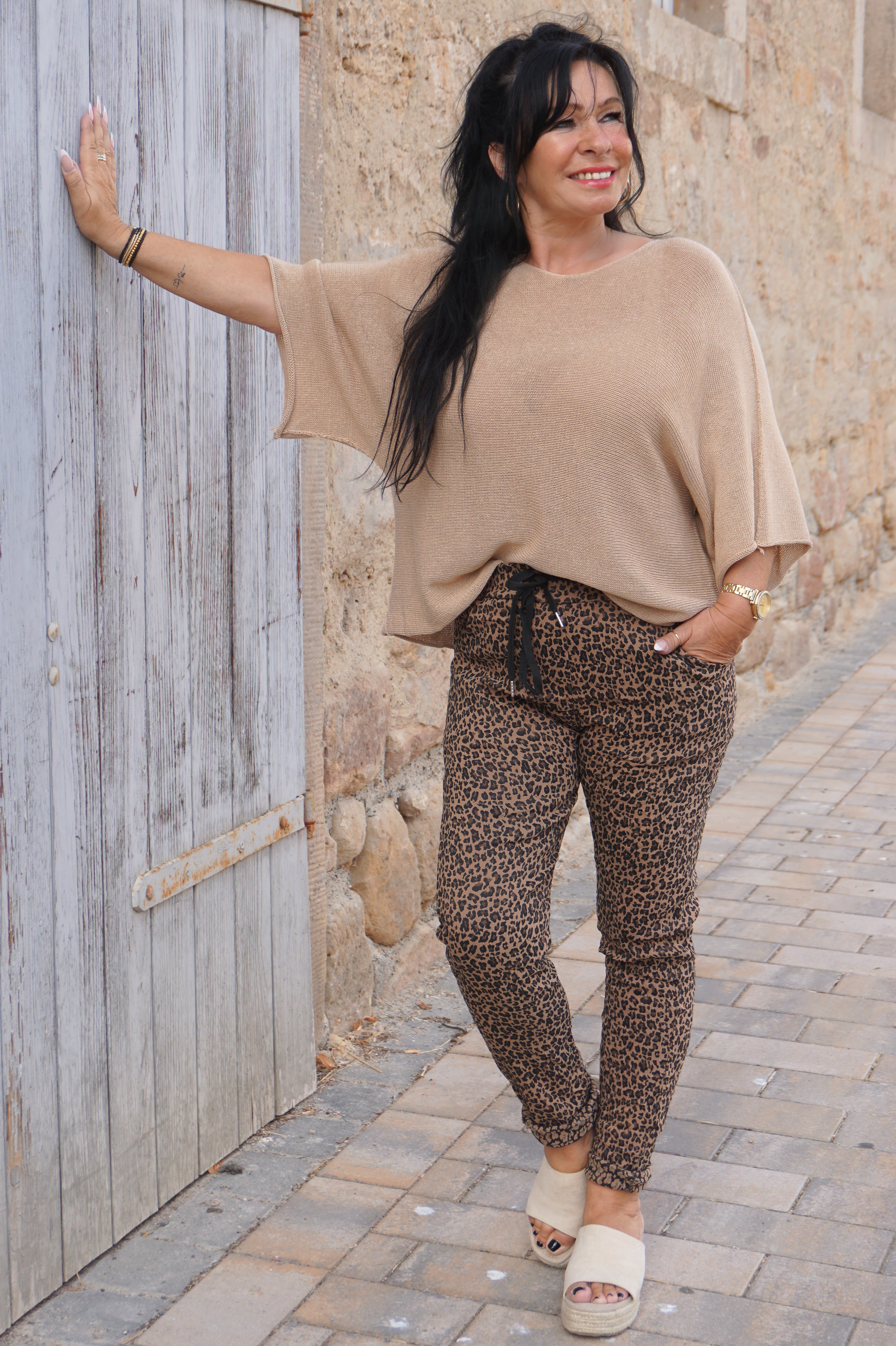 Leichtes kurzarm Häkelshirt, camel