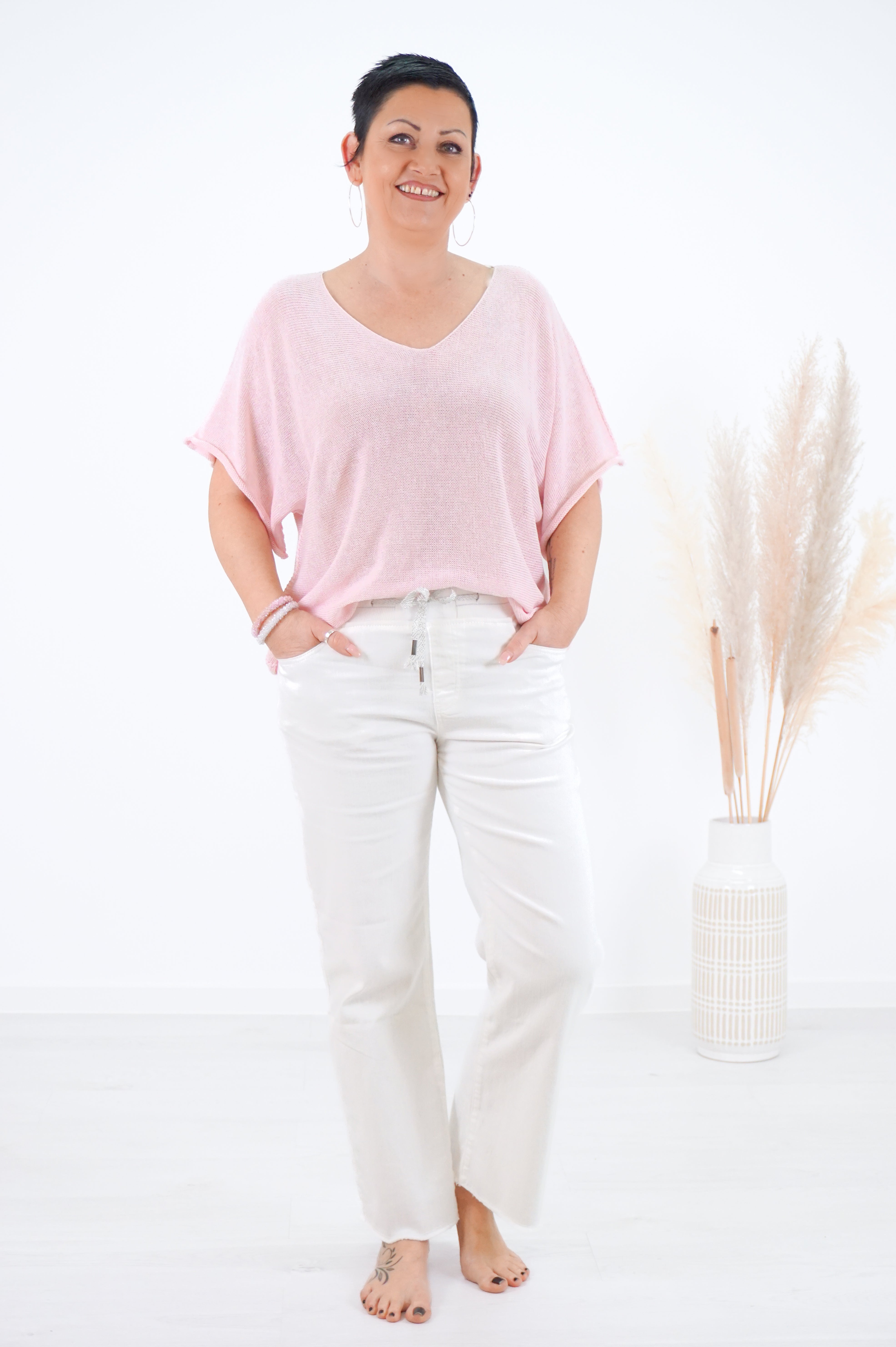 Jeans mit Gummizug von Zac & Zoe mit geradem Bein, off white