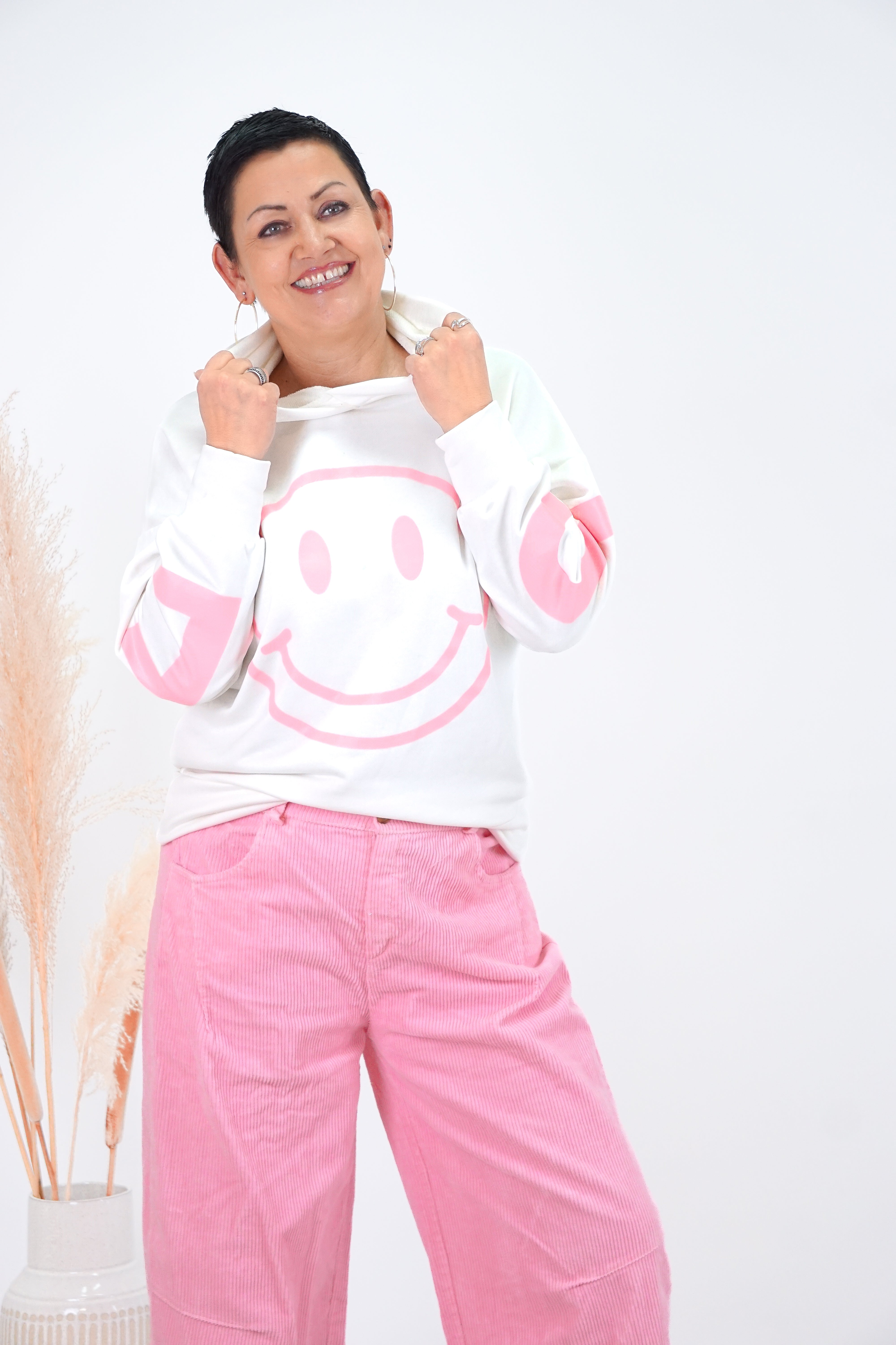 Hoodie "SMILE", offwhite/rosa