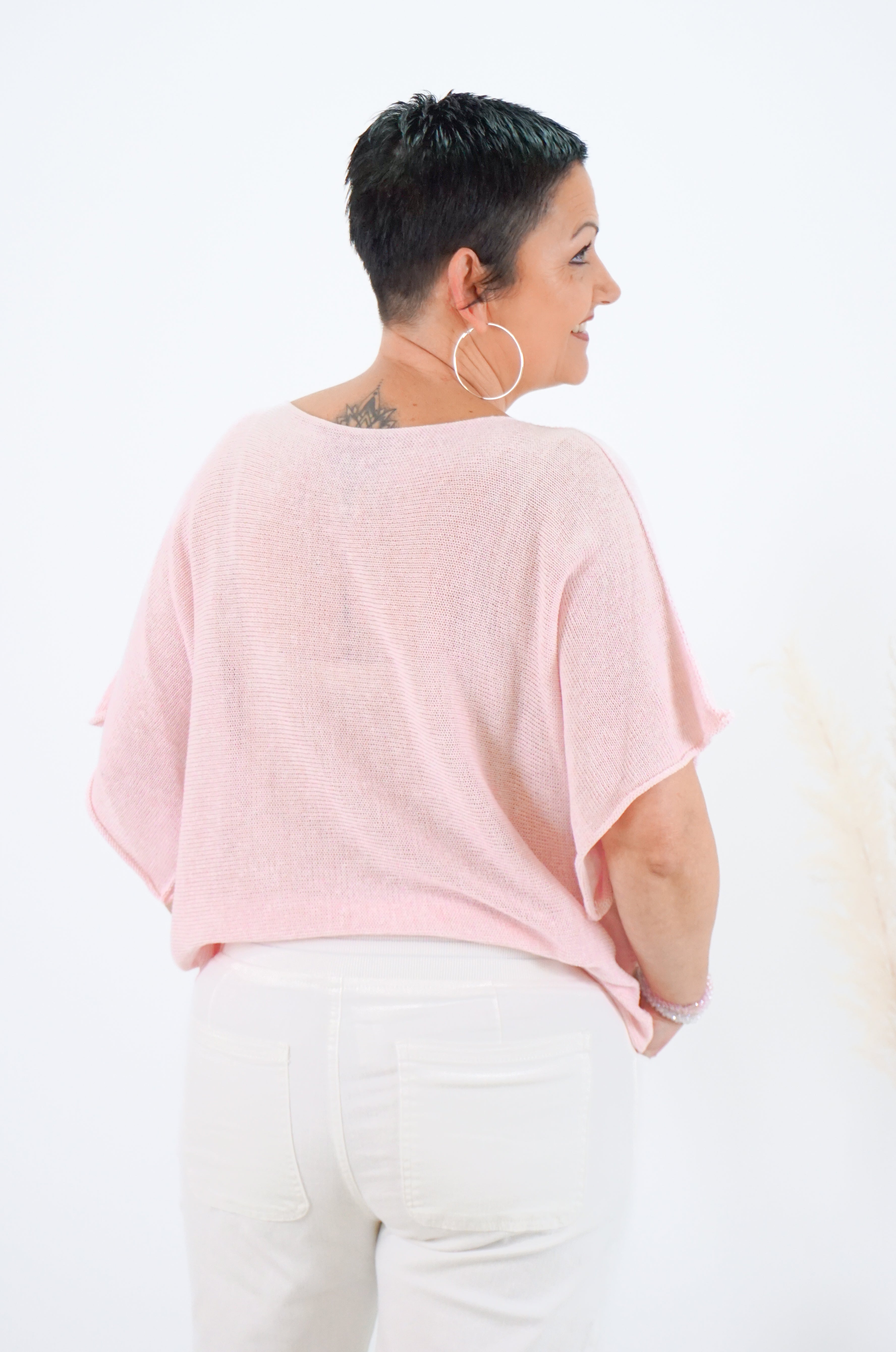 Leichtes kurzarm Häkelshirt, rosa