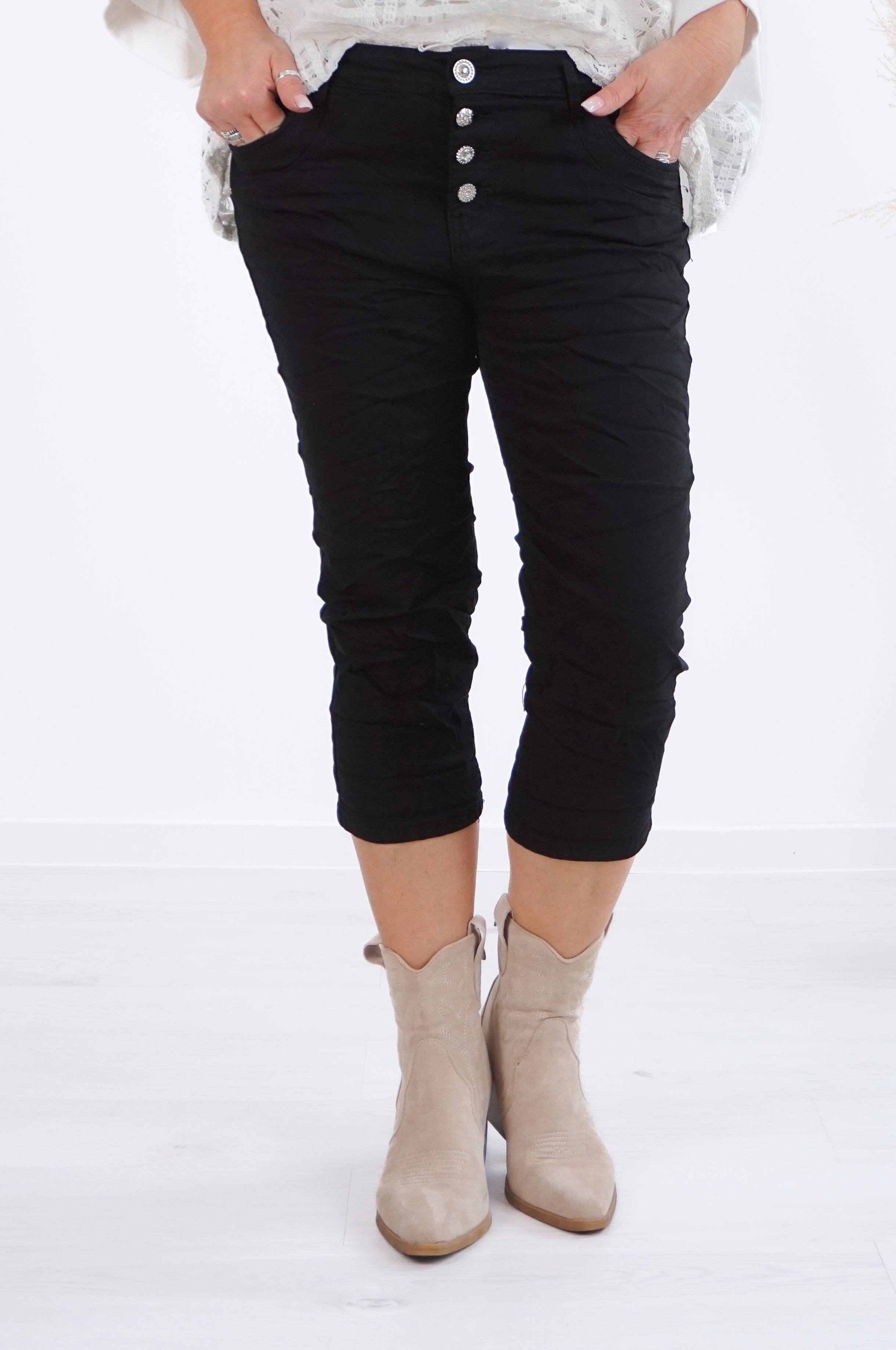 Basic Jewelly Caprijeans, schwarz