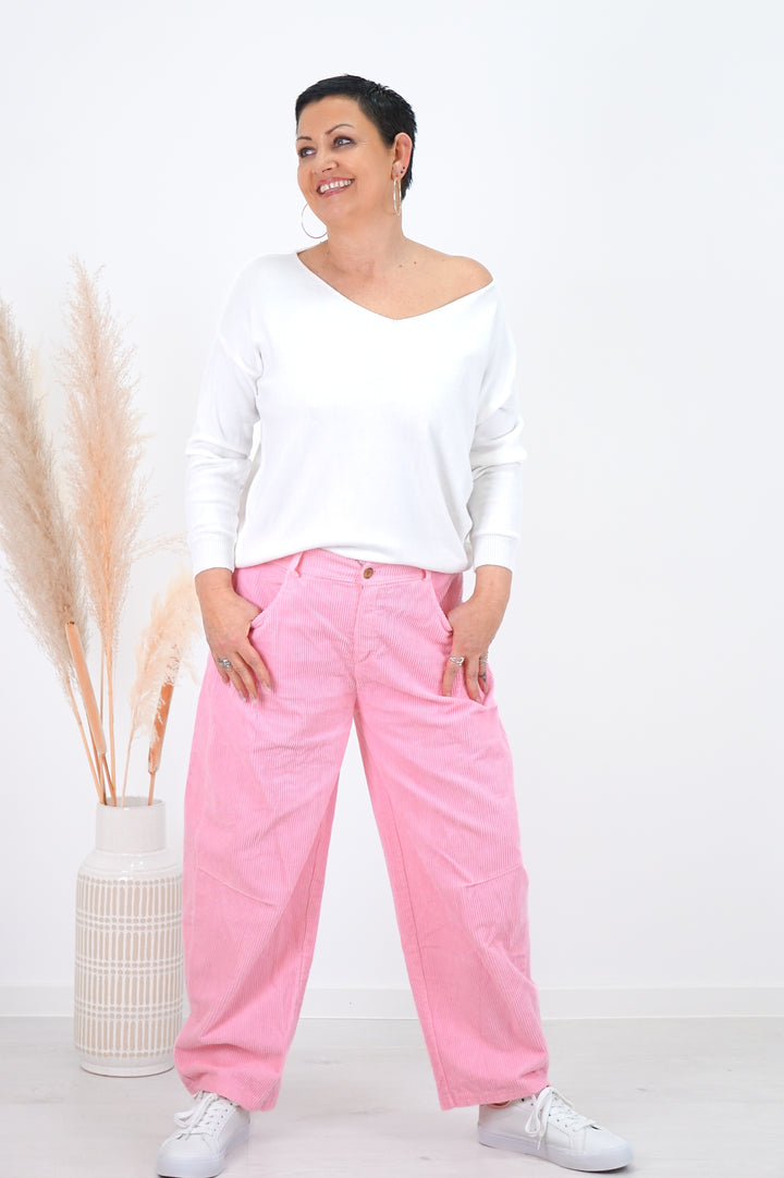 Cordhose im Ballonfit, rosa