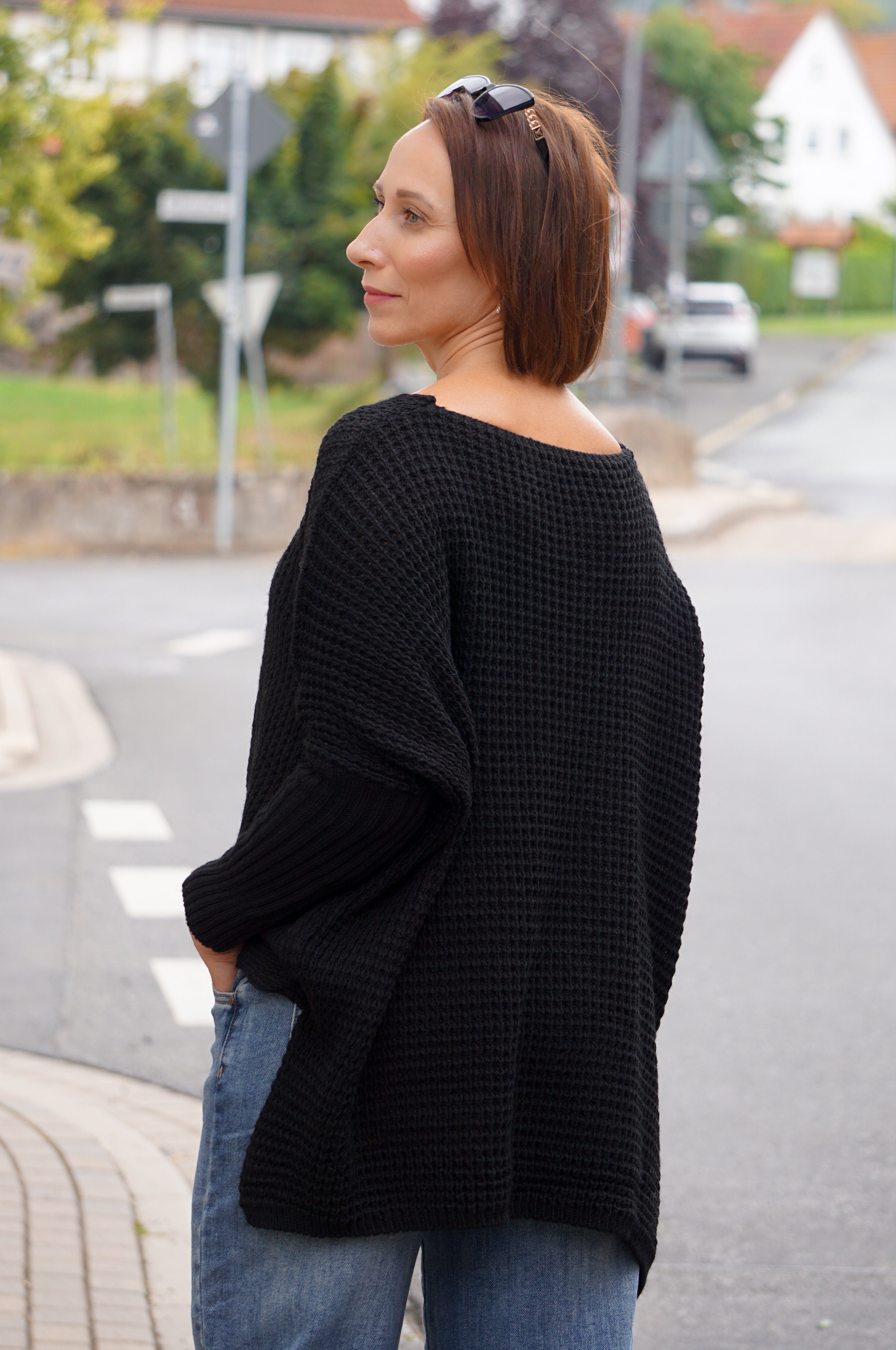 Strickpulli "don’t wait", schwarz