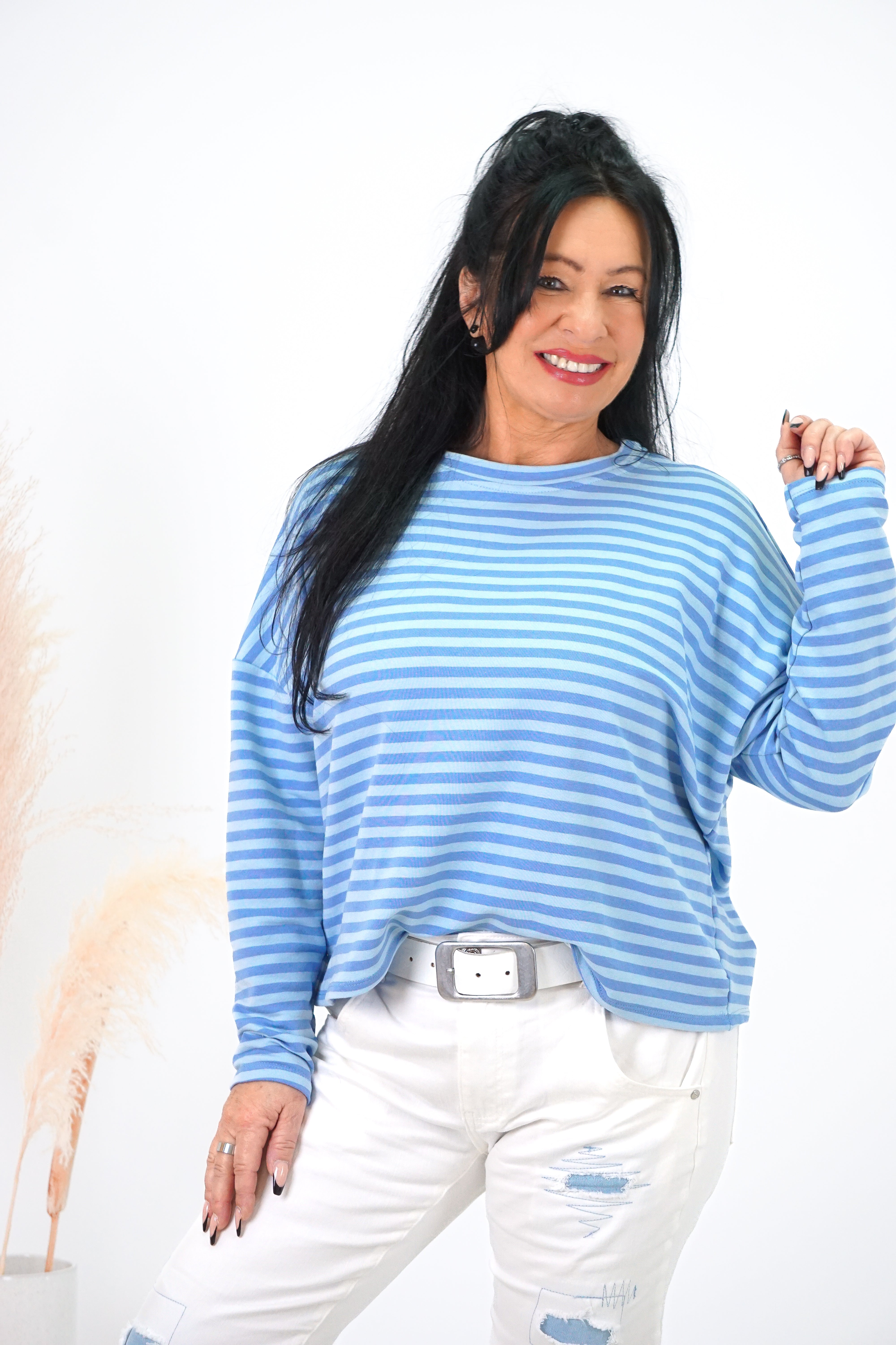 Gestreiftes Langarmshirt, hellblau/blau