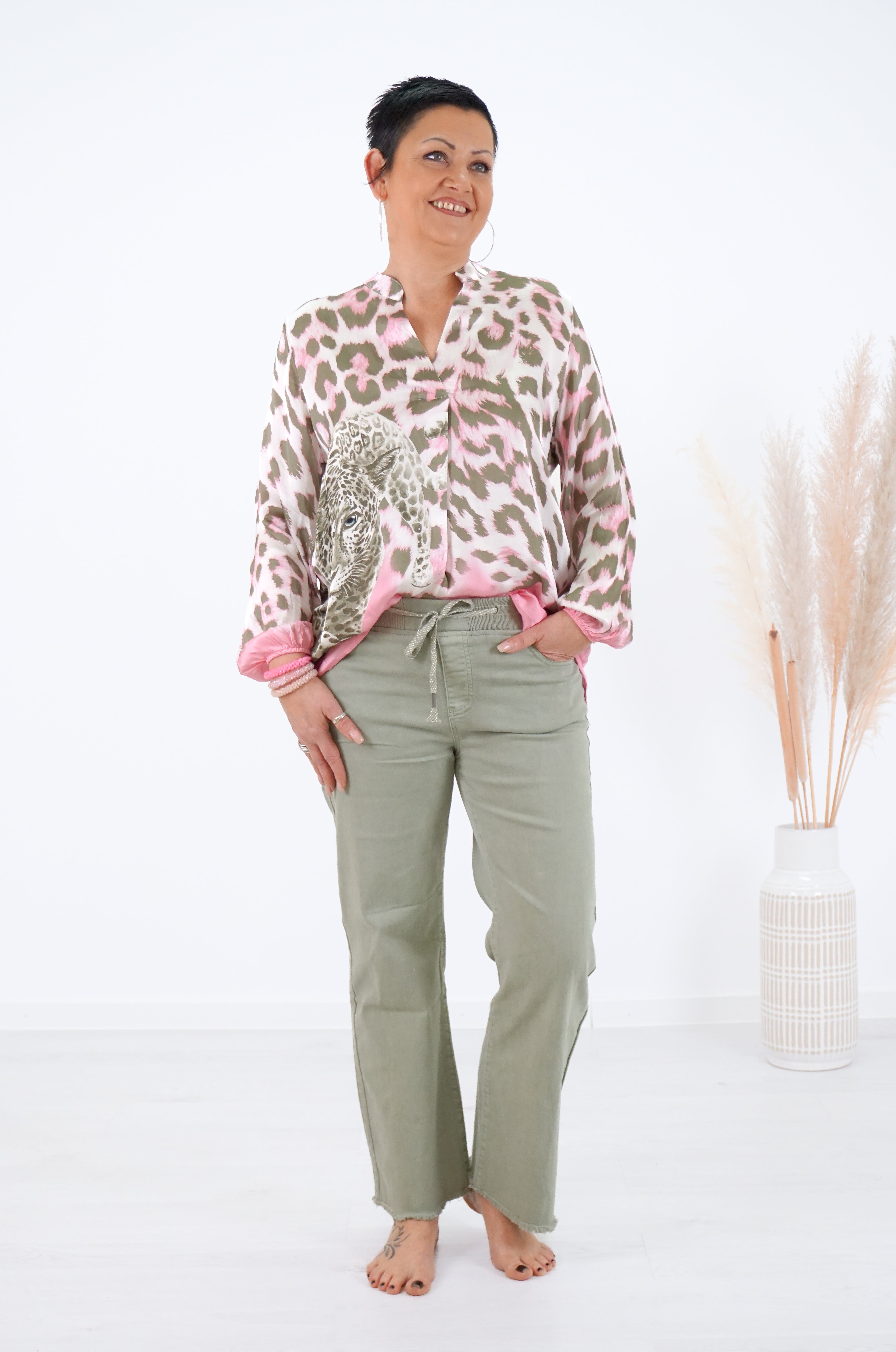 Jeans mit Gummizug von Zac & Zoe mit geradem Bein, helles khaki