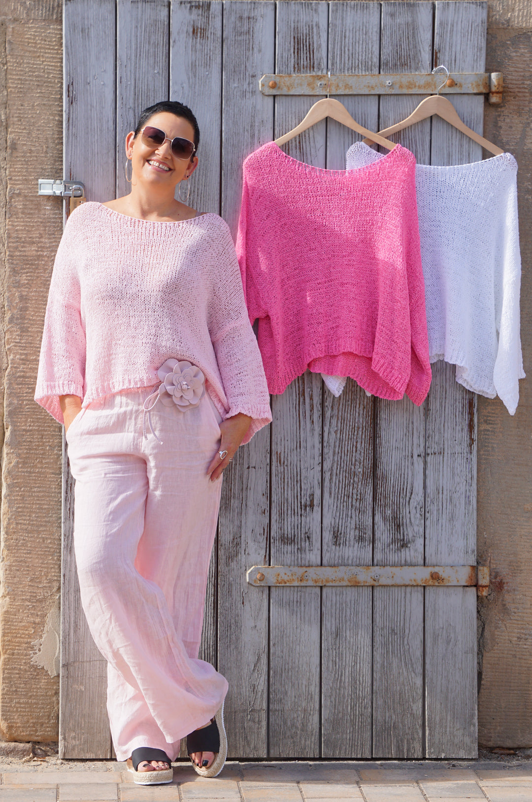 Leinenhose mit geradem Bein, rosa