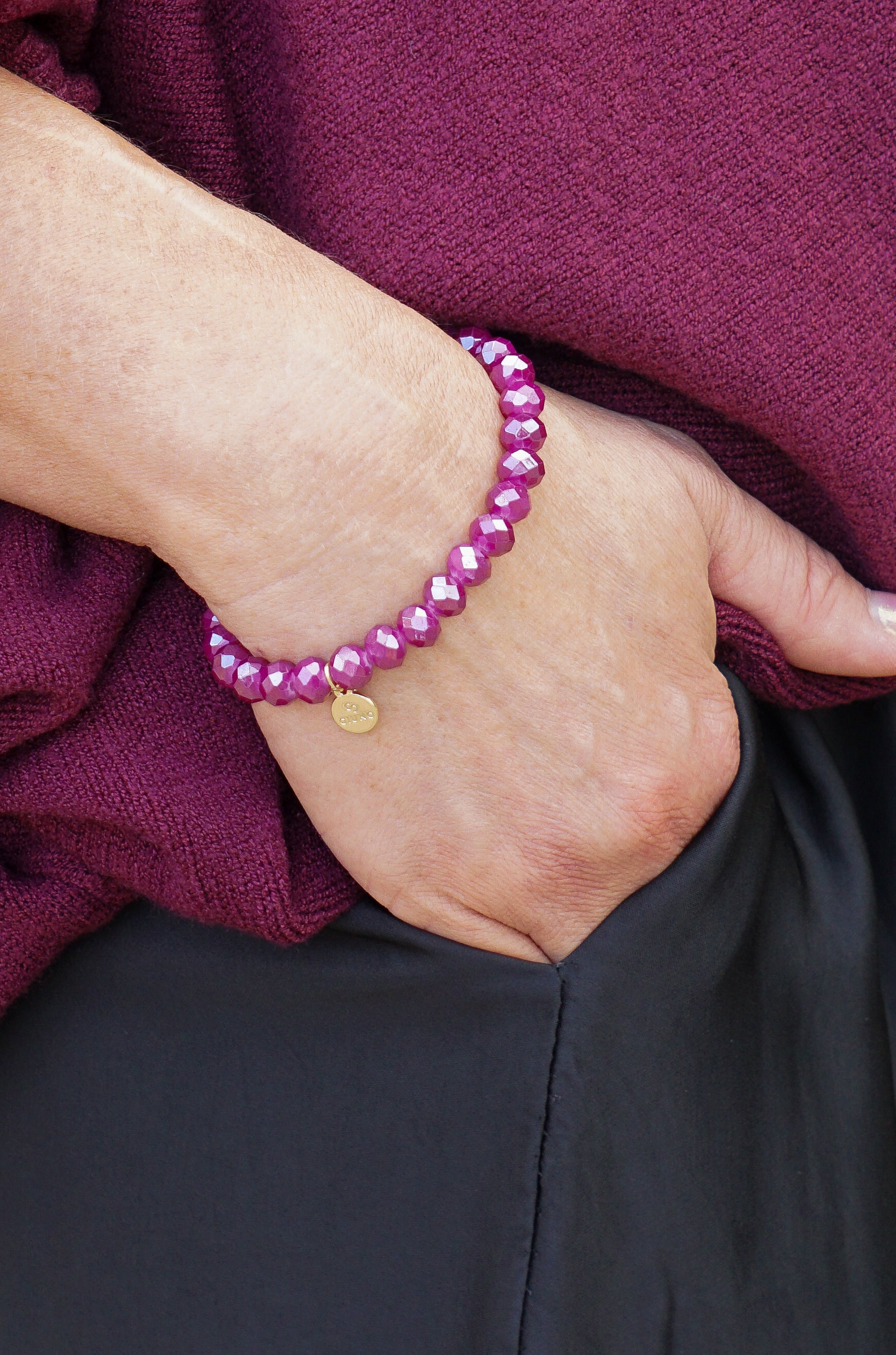 Perlenarmband, burgunder/pink