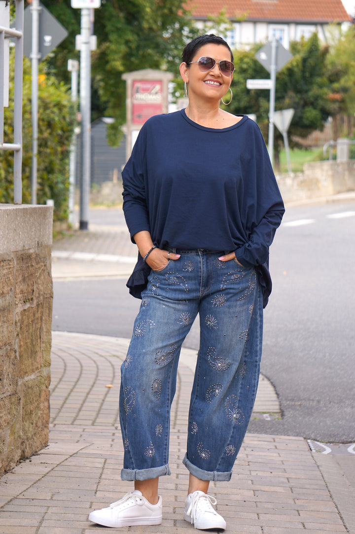 Blusenshirt mit Rüschen, dunkelblau