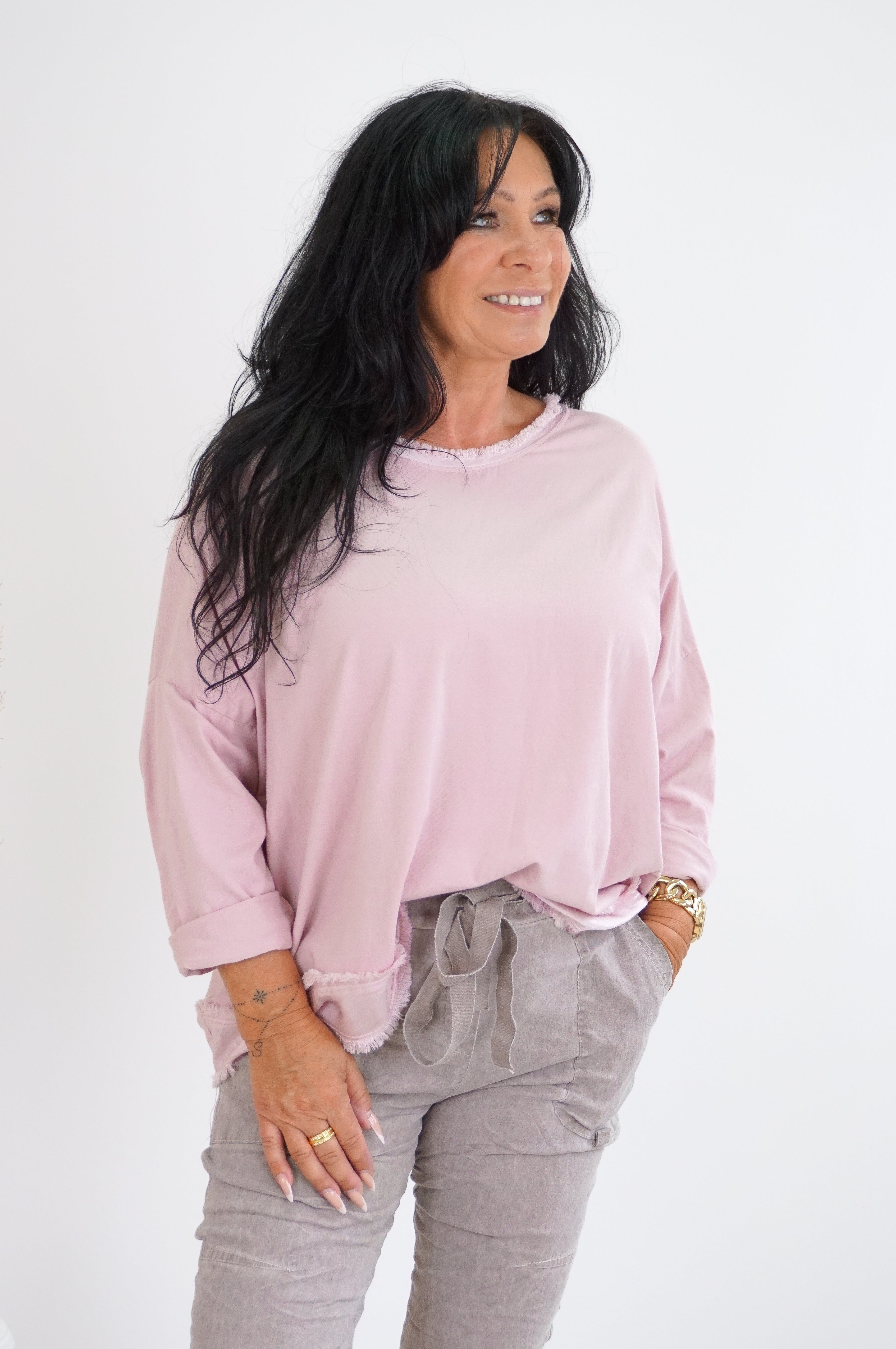 Langarmshirt mit Satin Details,rosé