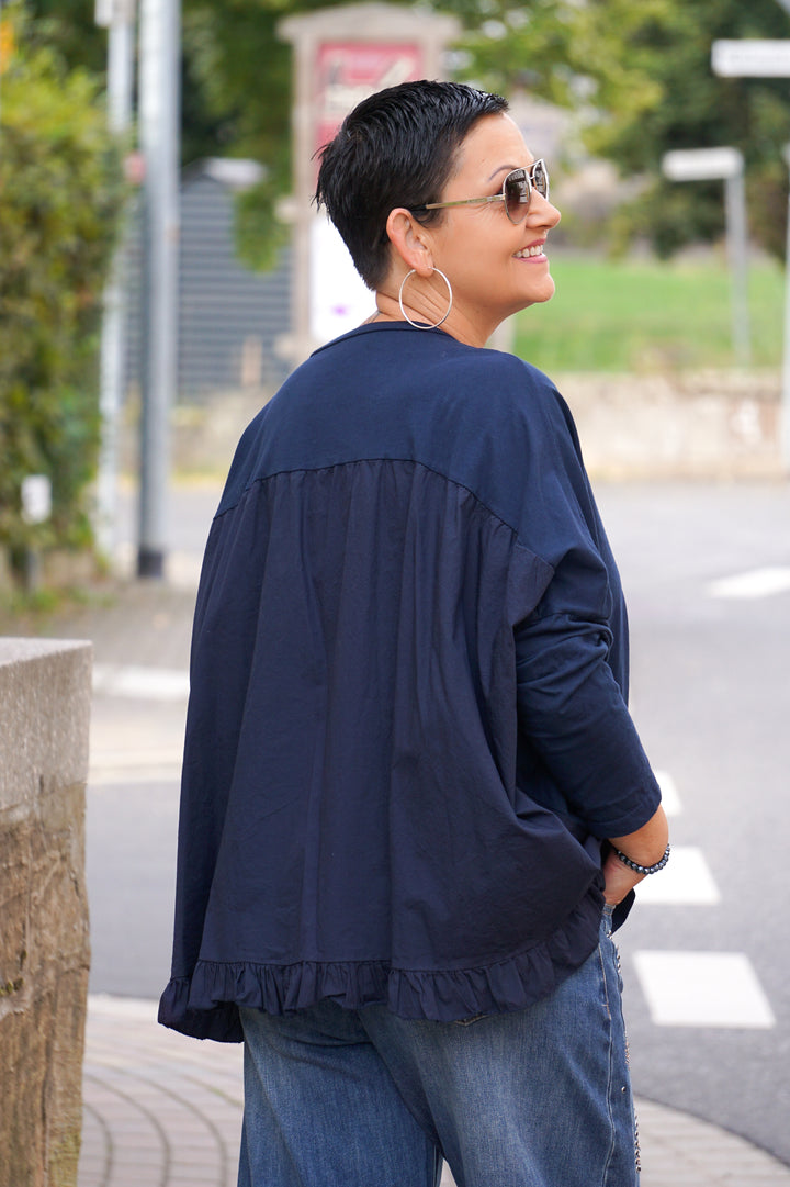 Blusenshirt mit Rüschen, dunkelblau