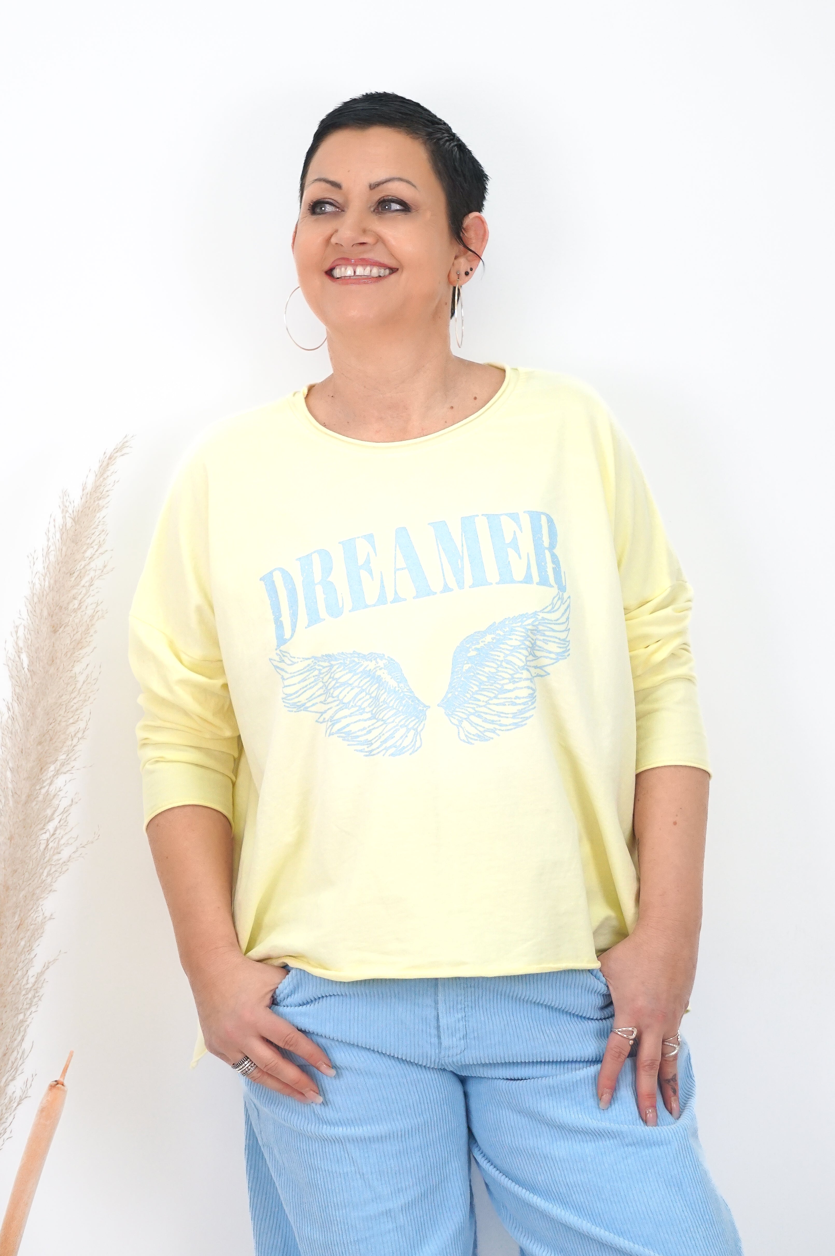Langarmshirt „DREAMER“, pastellgelb