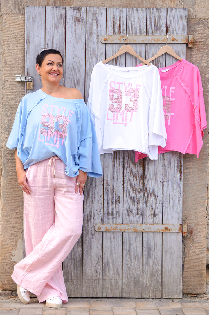 Leinenhose mit geradem Bein, rosa