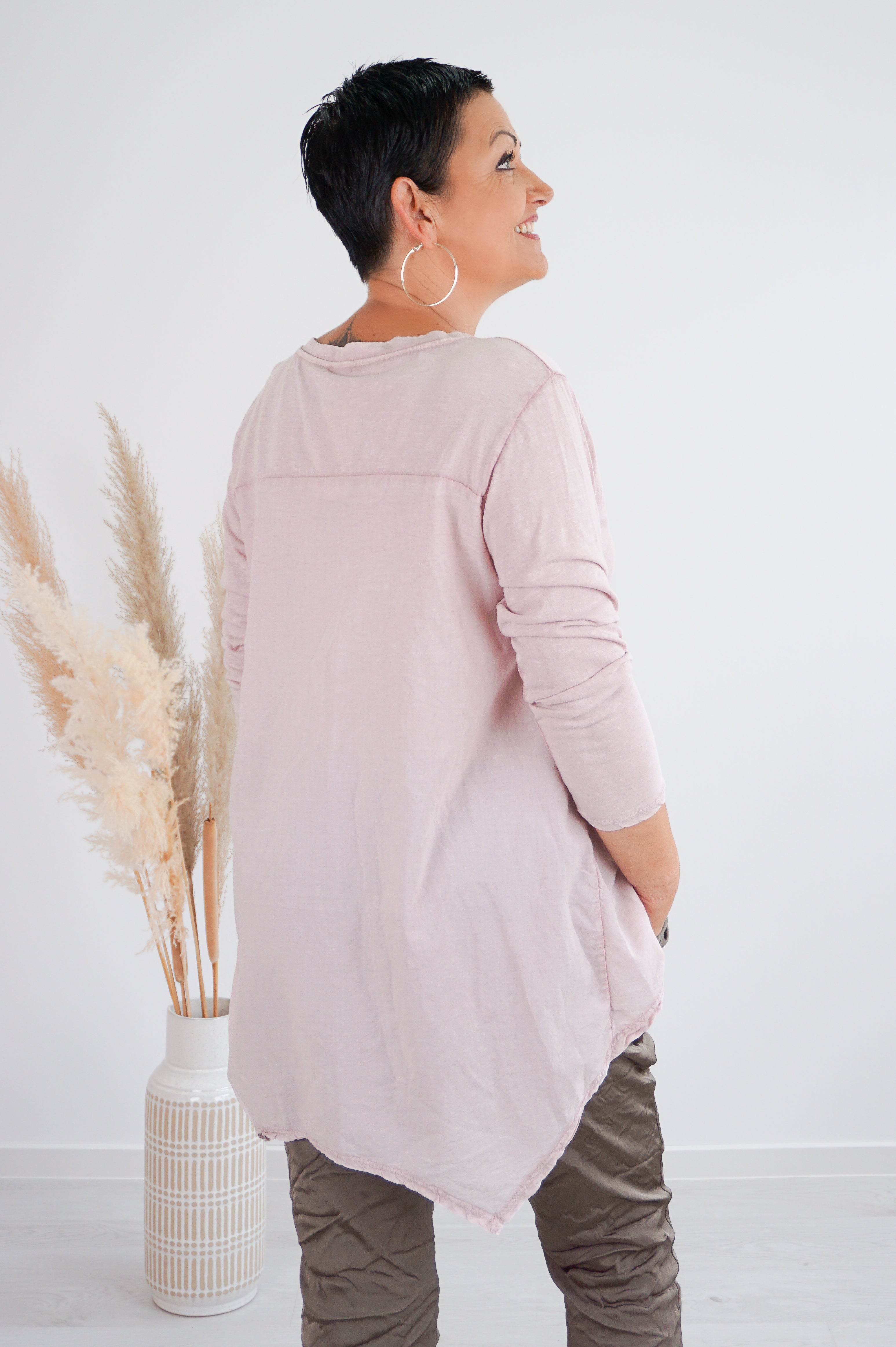 Langarmshirt mit verspieltem Schnitt, rose
