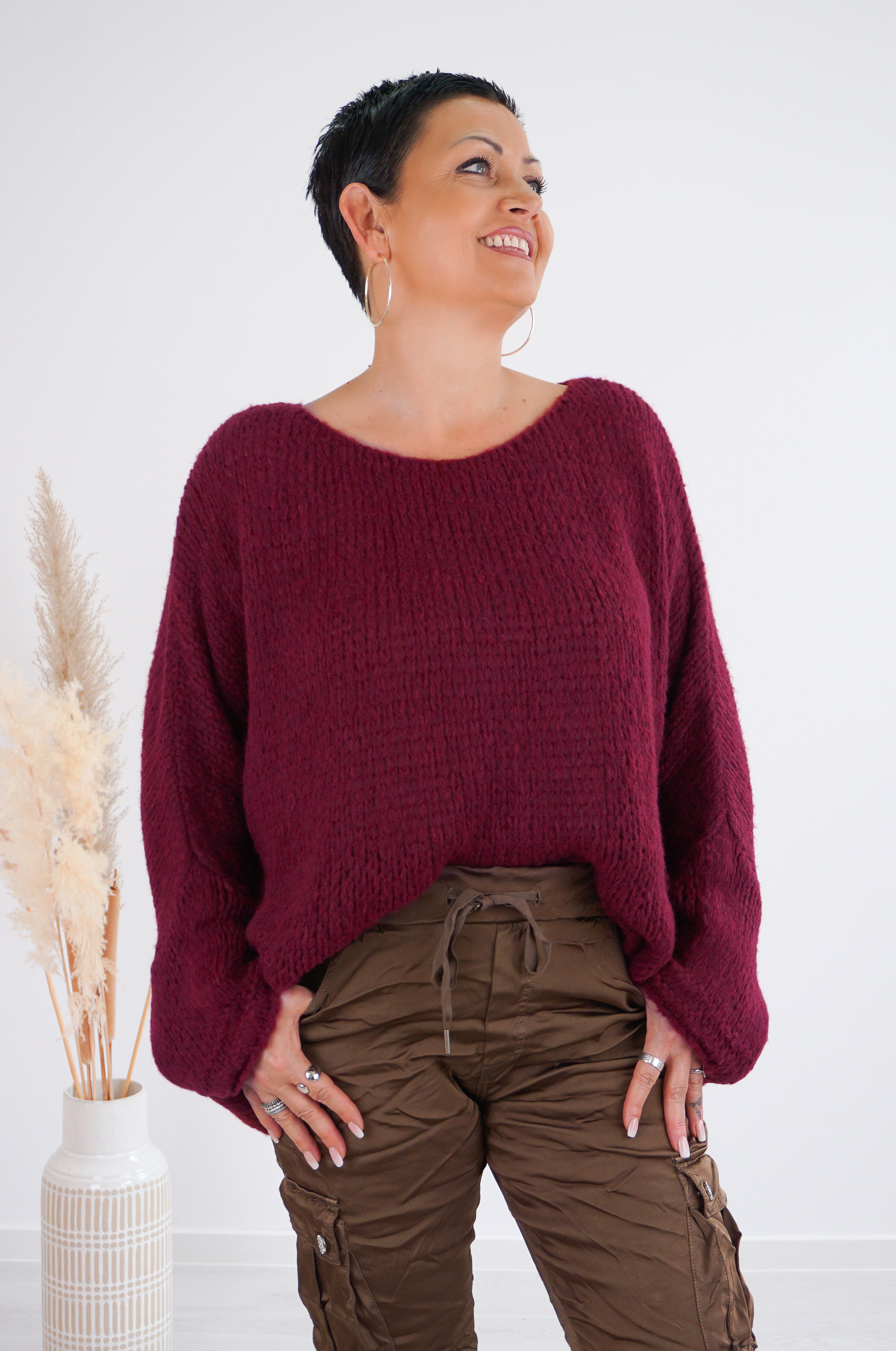 Basic Strickpulli, bordeaux