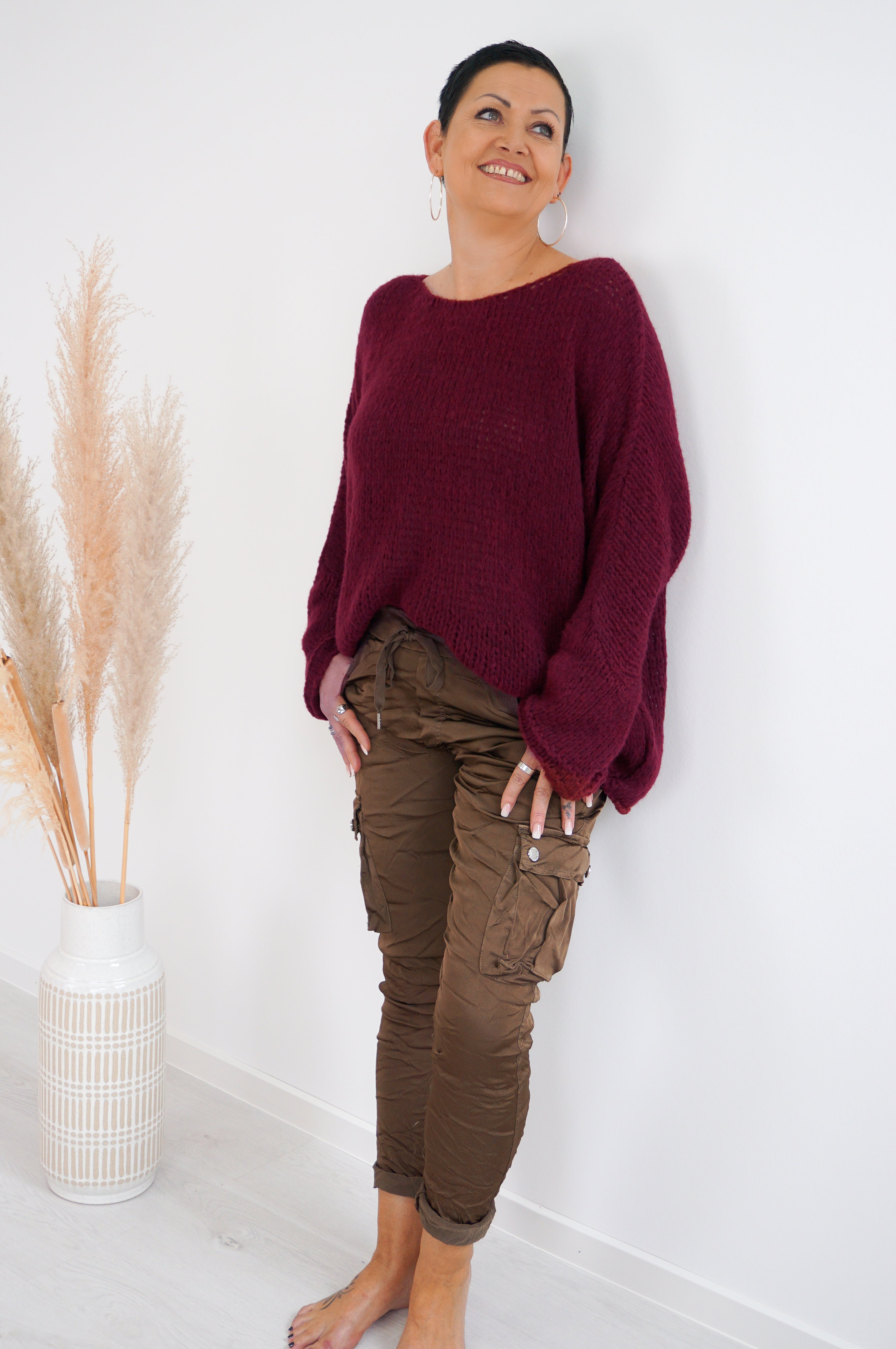 Basic Strickpulli, bordeaux