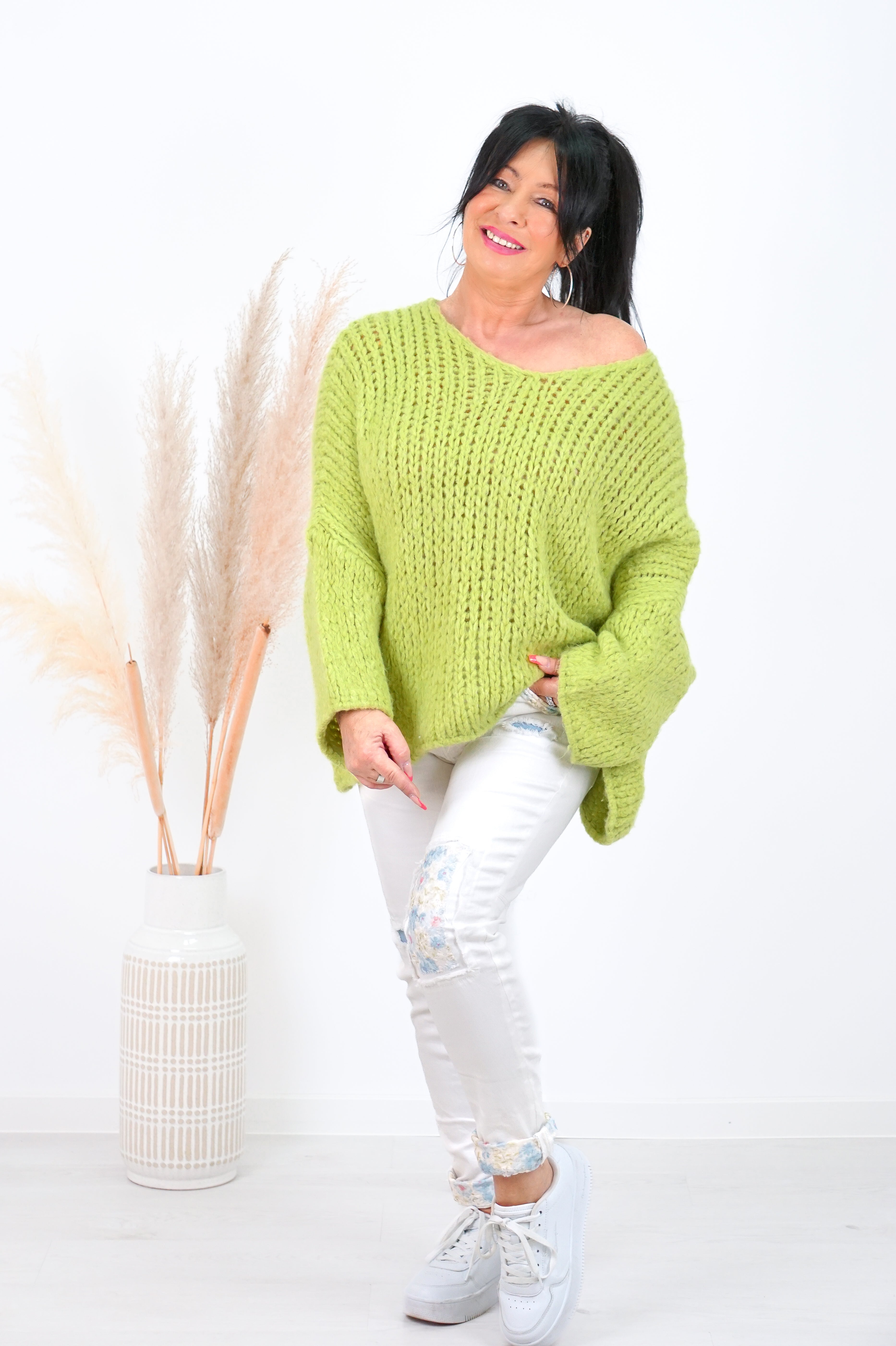 Grober Basic Strickpulli, Apfelgrün