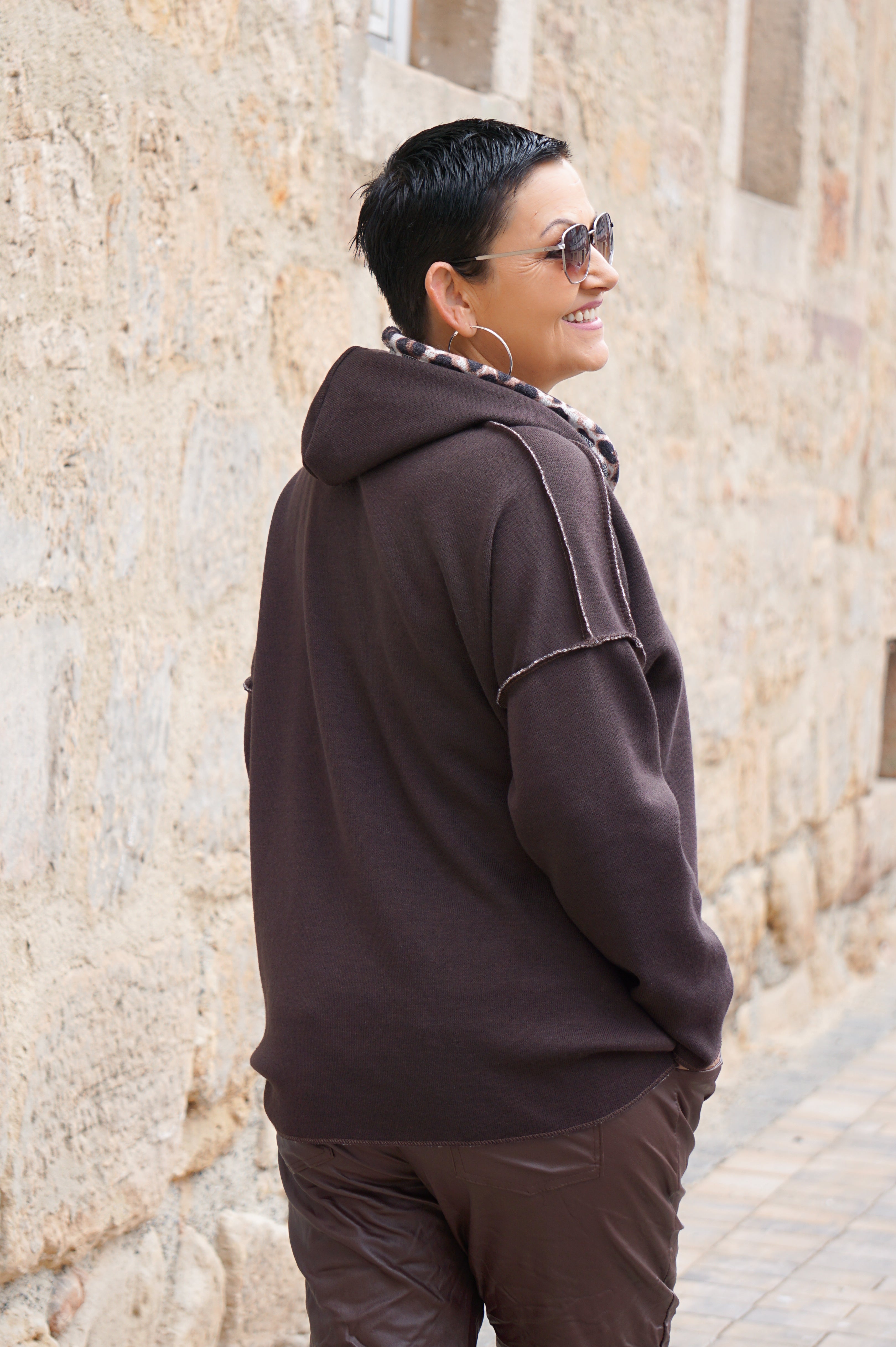 Strickhoodie "Leo", schokobraun