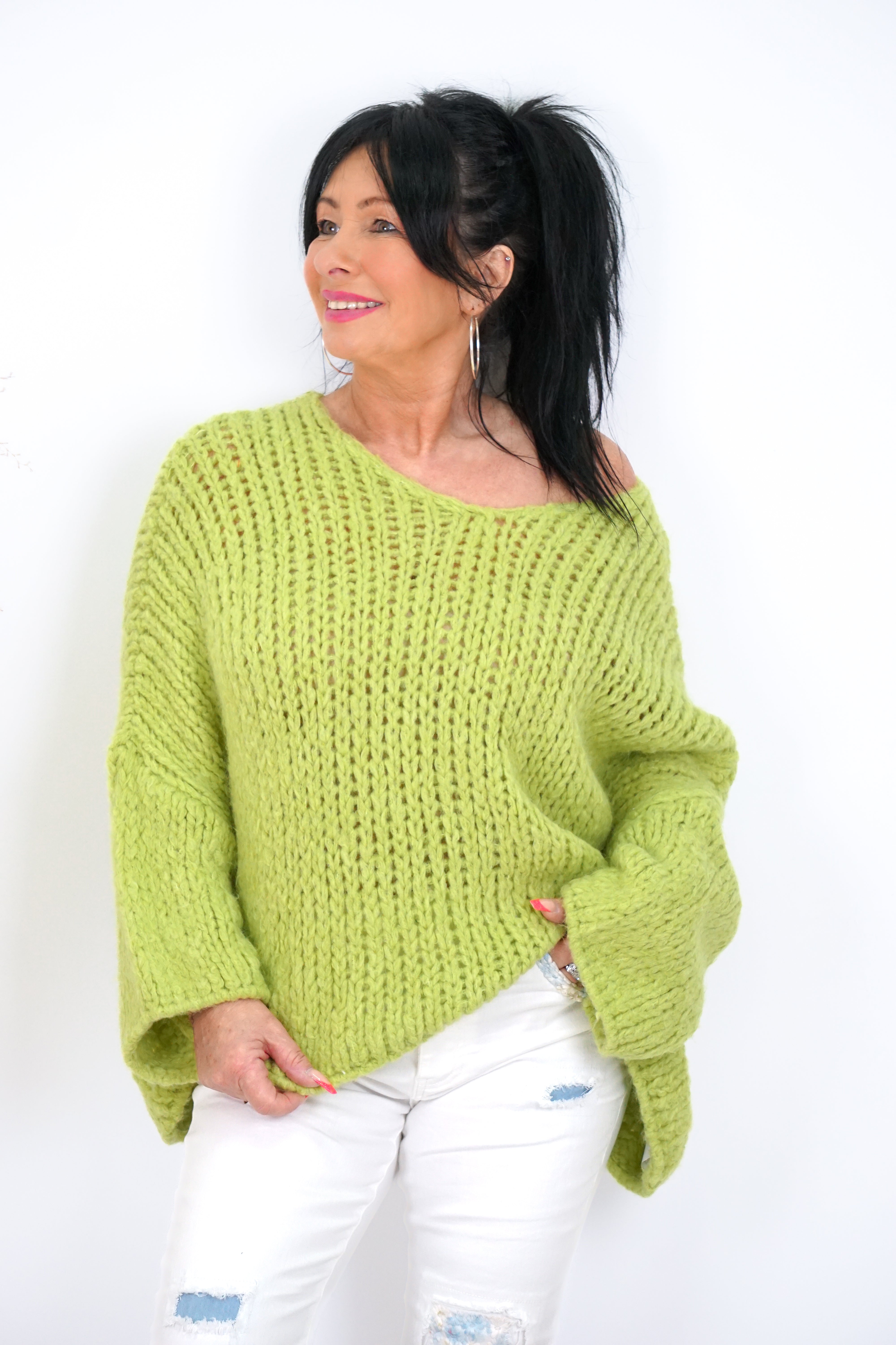 Grober Basic Strickpulli, Apfelgrün