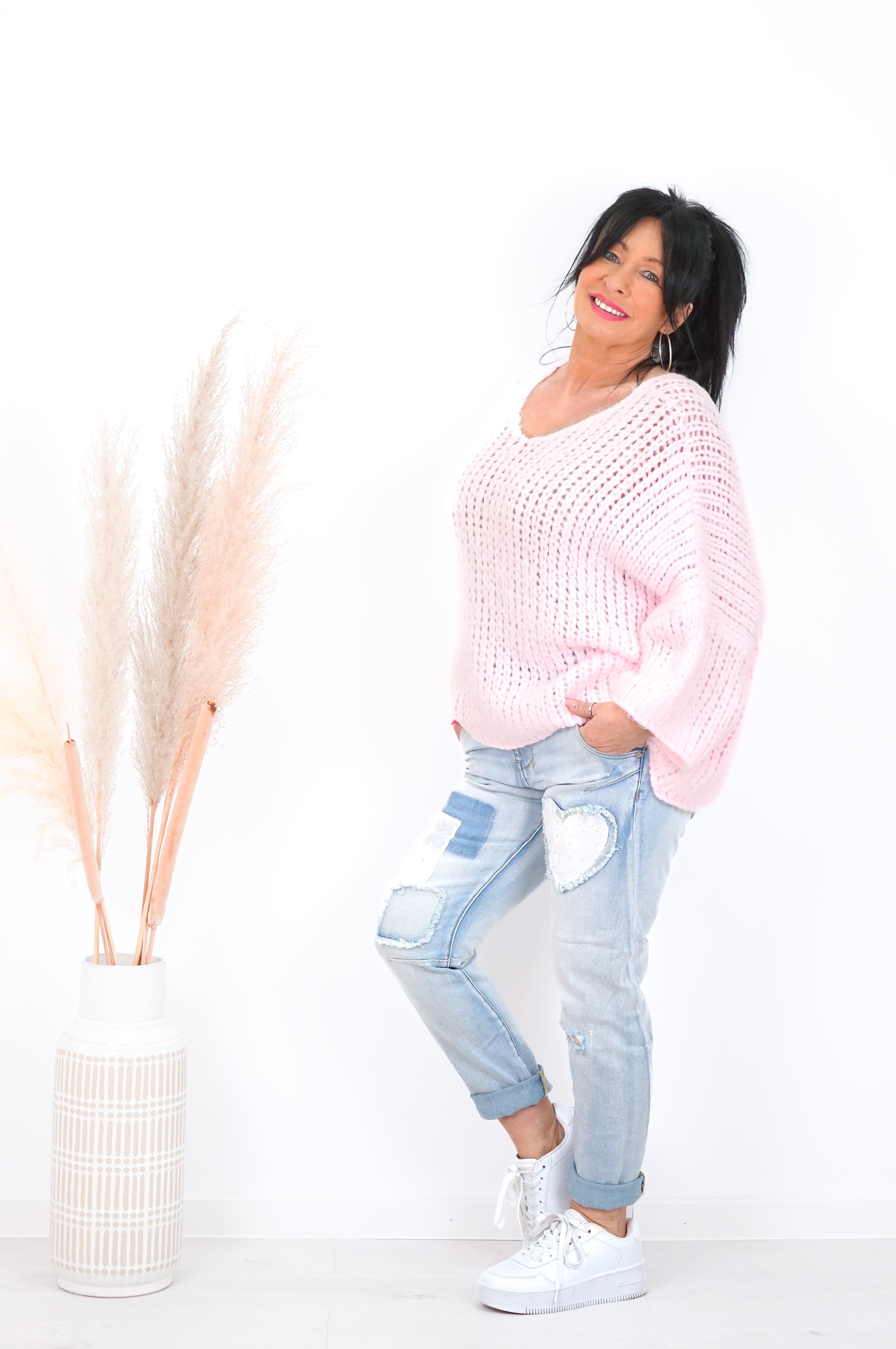 Grober Basic Strickpulli, rosa