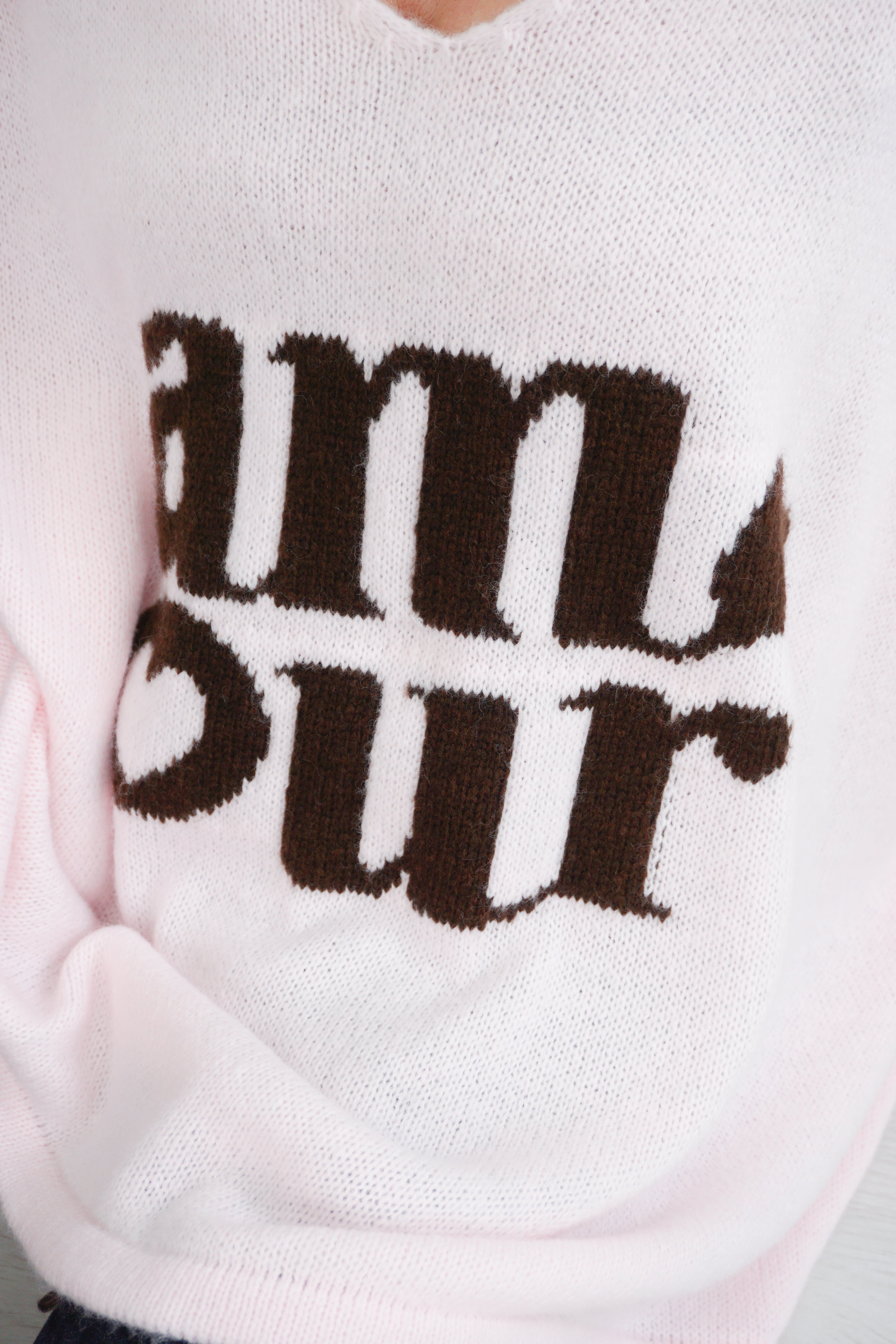 Strickpulli "amour", rosa/schokobraun