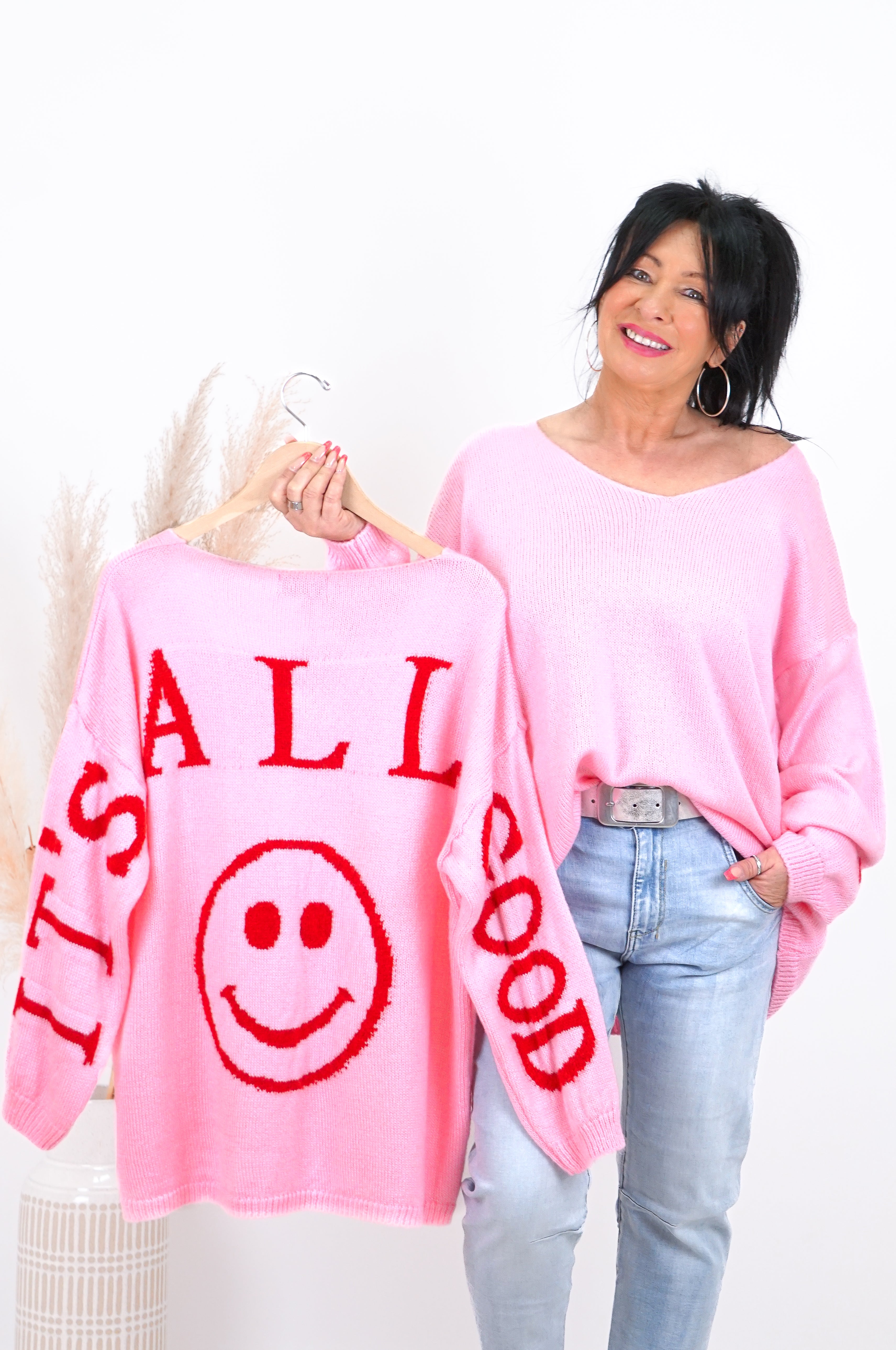 Strickpulli "all good", Candy pink/rot