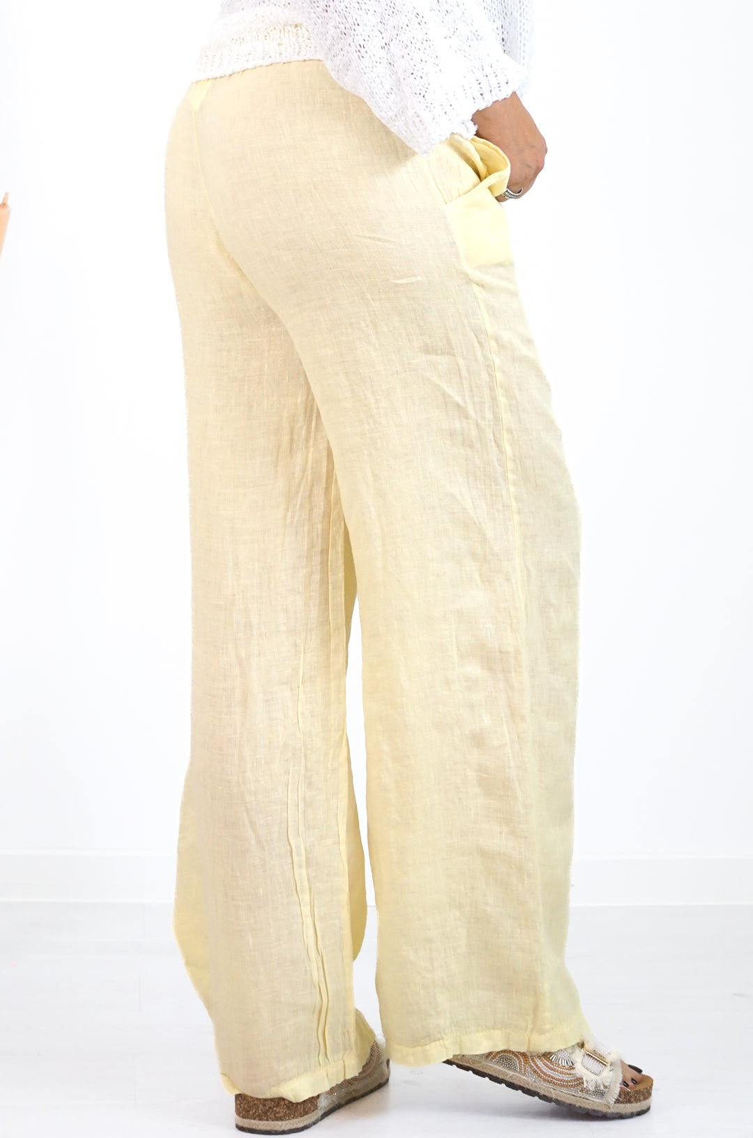 Leinenhose mit geradem Bein, pastellgelb