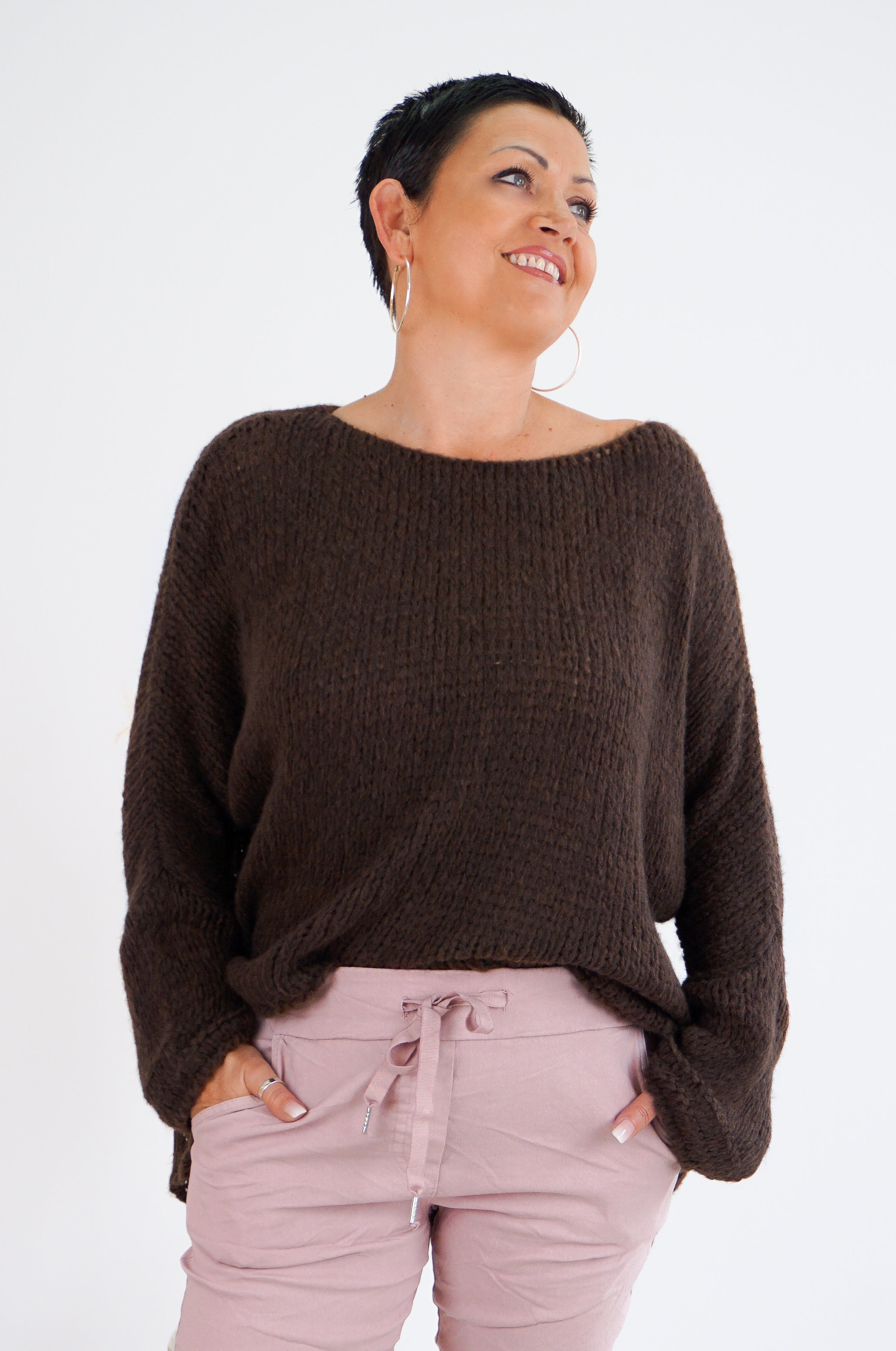 Basic Strickpulli, schokobraun