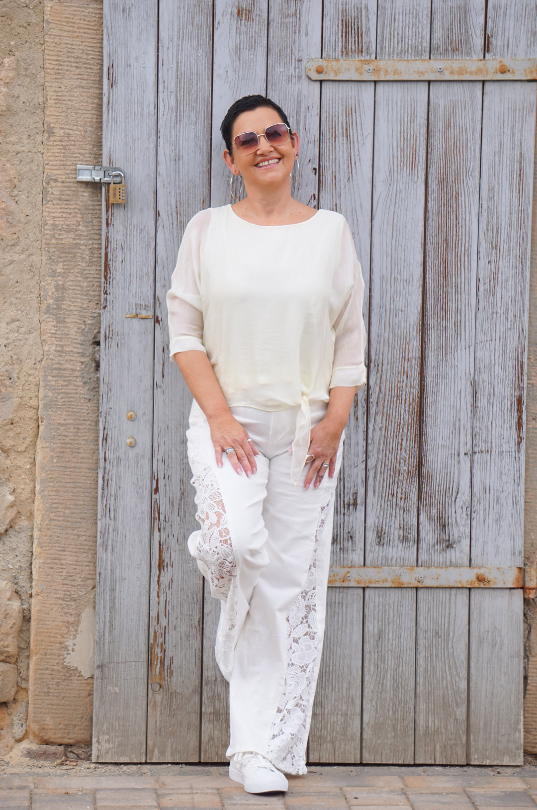 Seiden Shirt mit Knoten Detail, pastellgelb