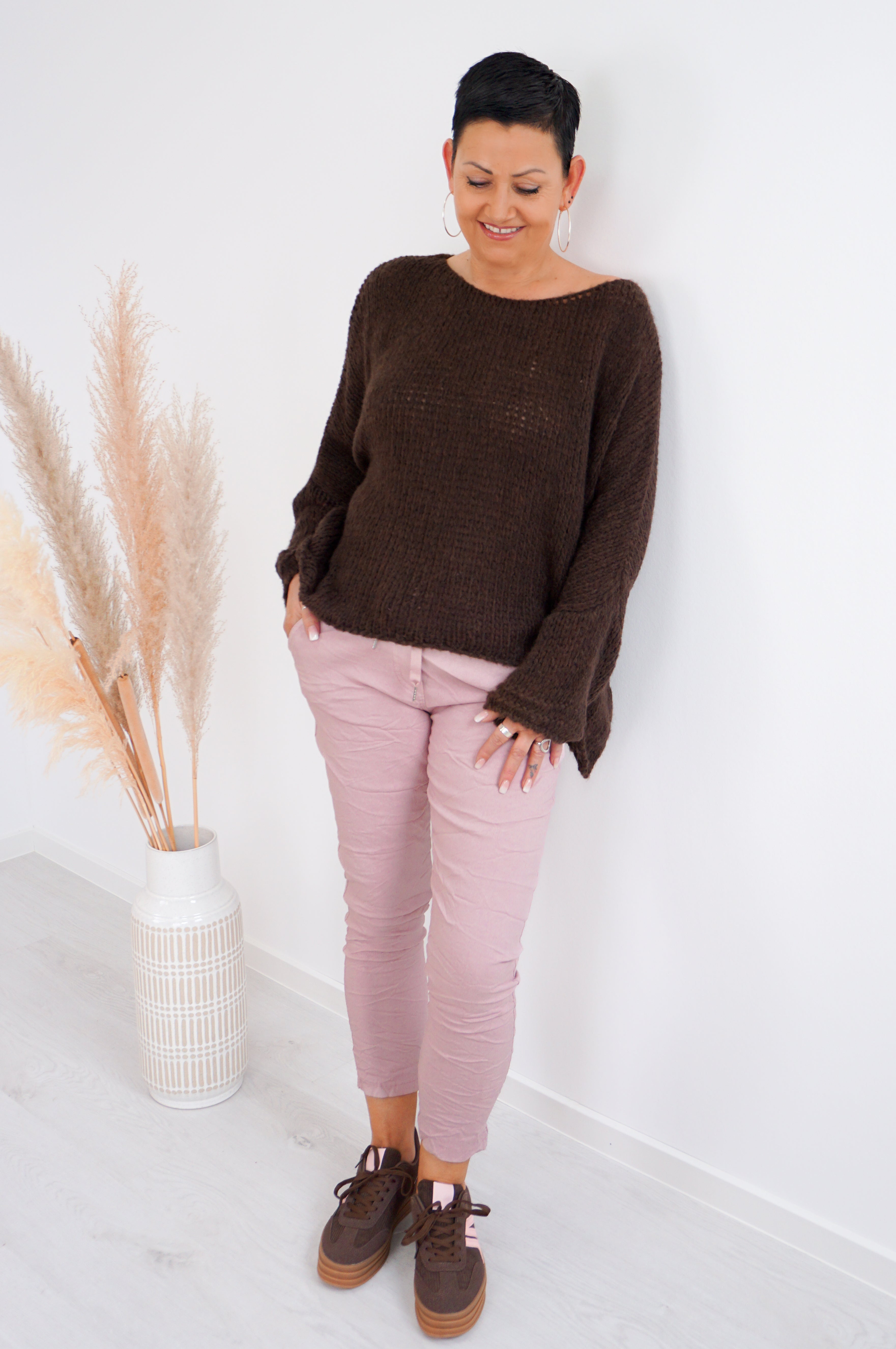 Basic Strickpulli, schokobraun