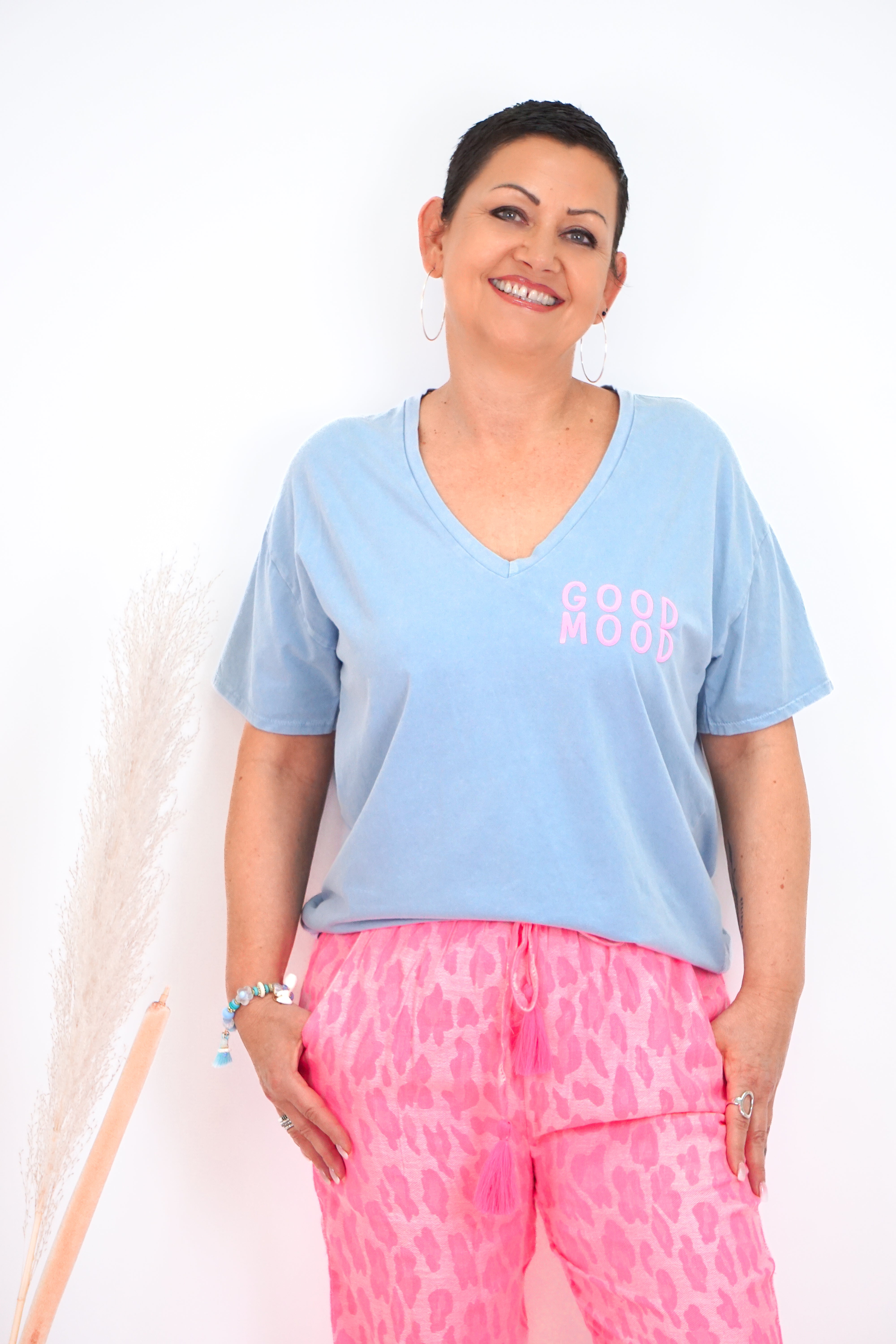 T-Shirt "GOOD MOOD", hellblau