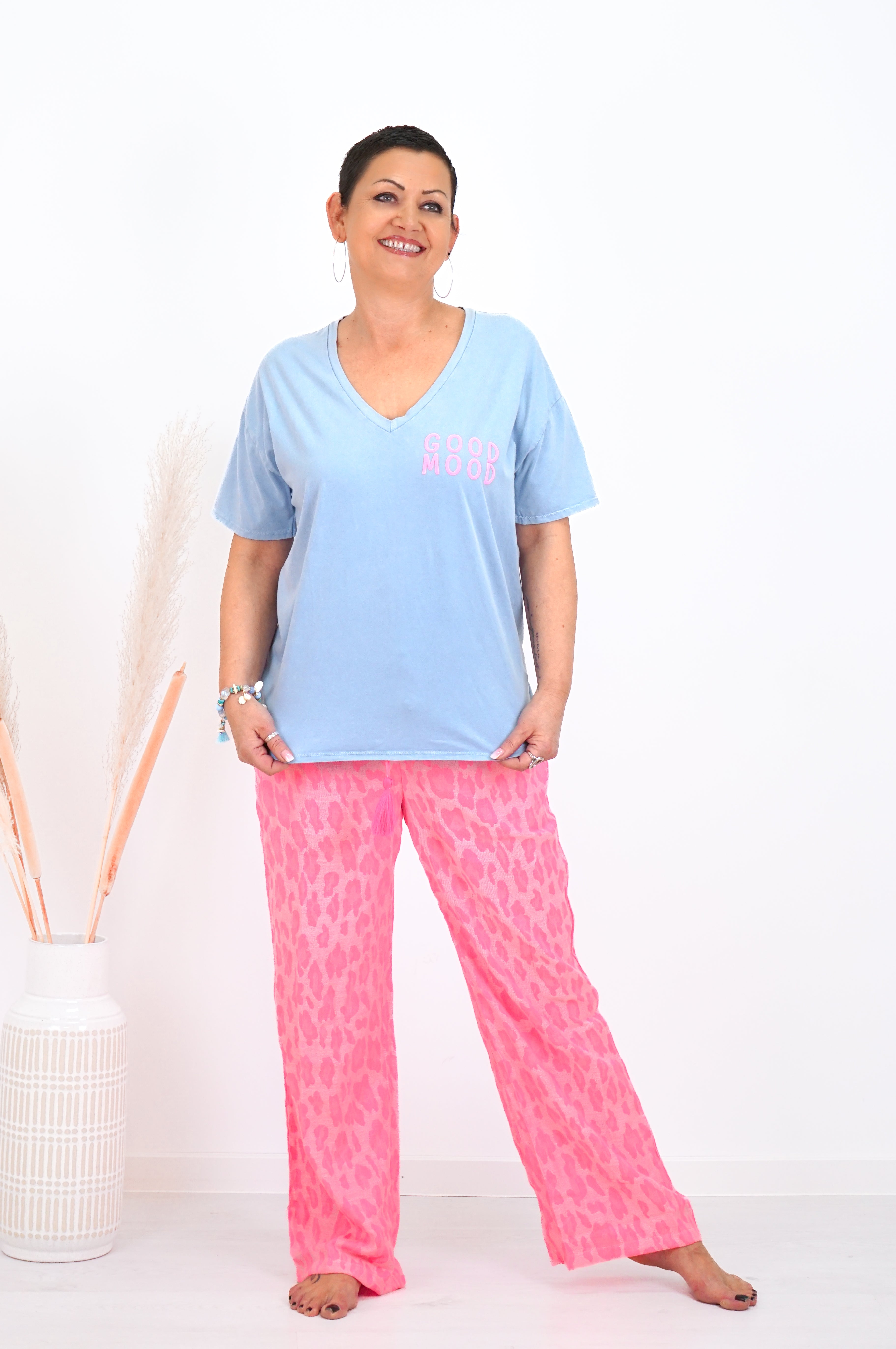 T-Shirt "GOOD MOOD", hellblau