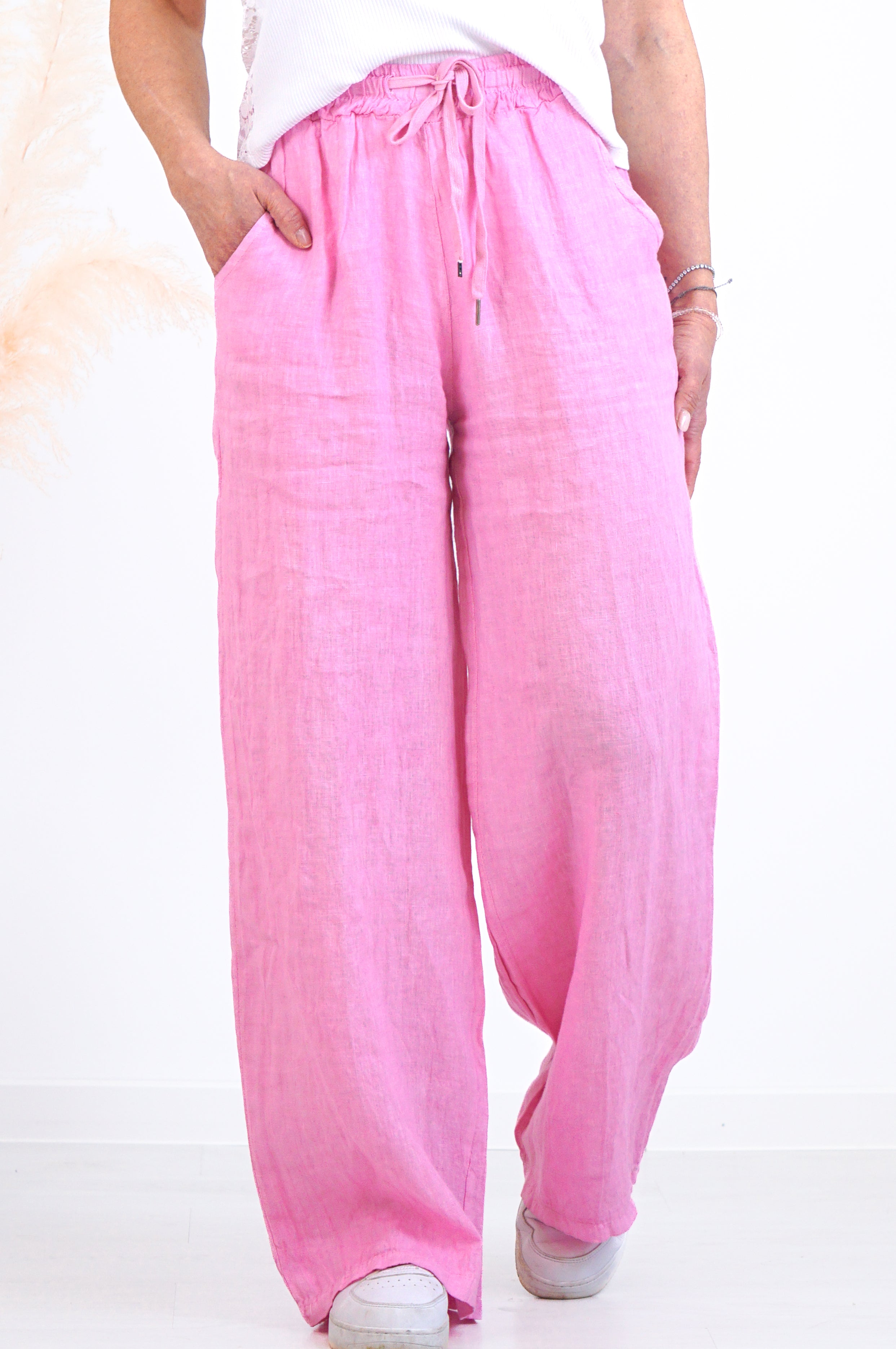 Leinenhose mit geradem Bein, Candy pink