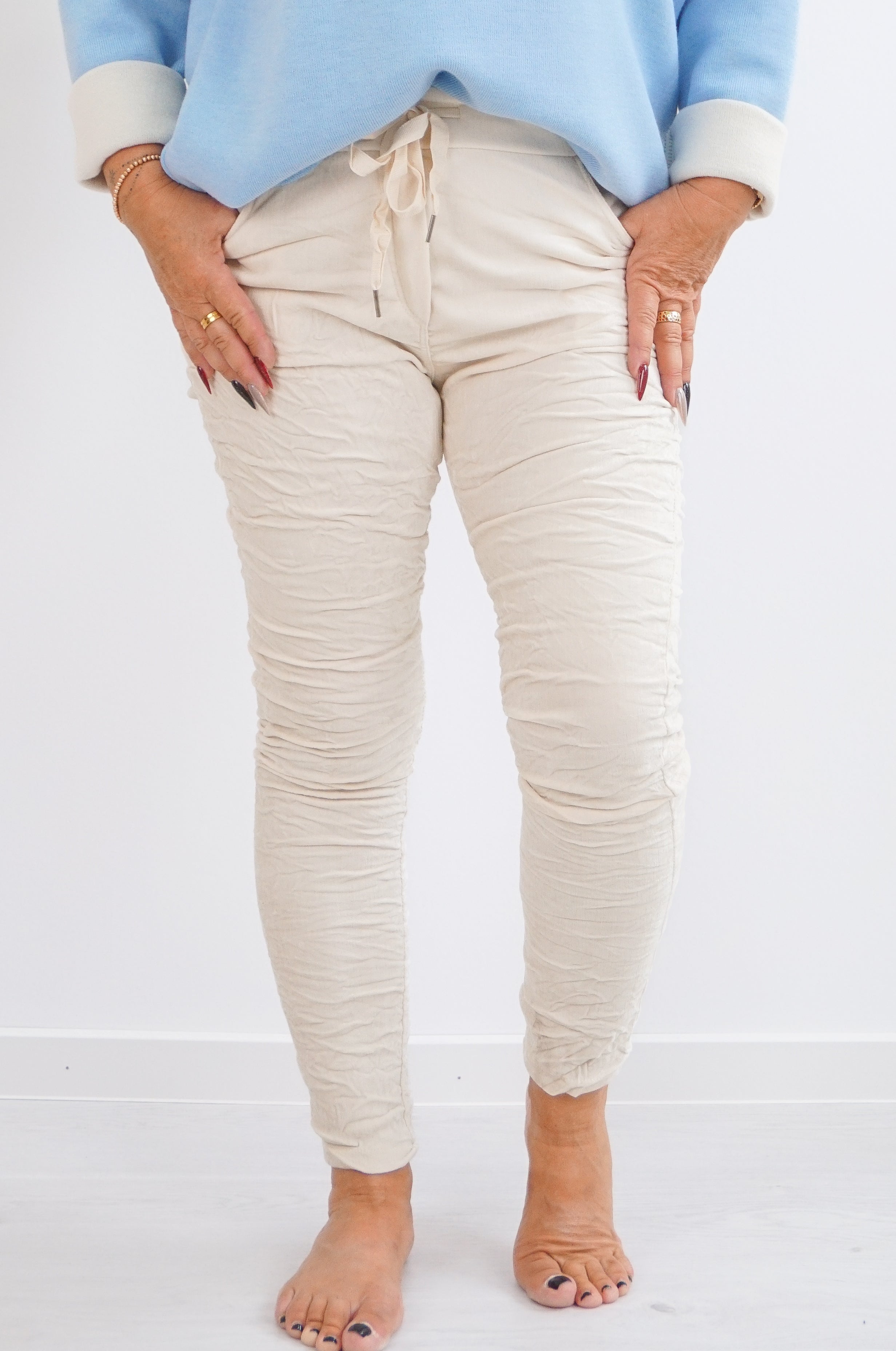 Samt Jogpant, hellbeige
