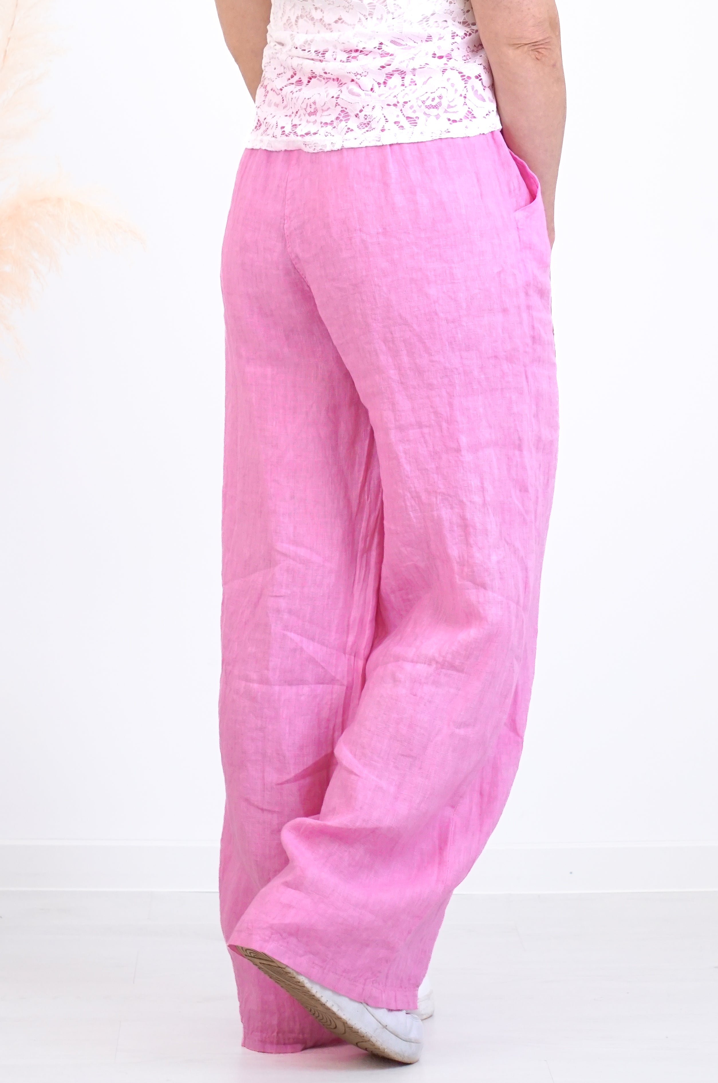 Leinenhose mit geradem Bein, Candy pink