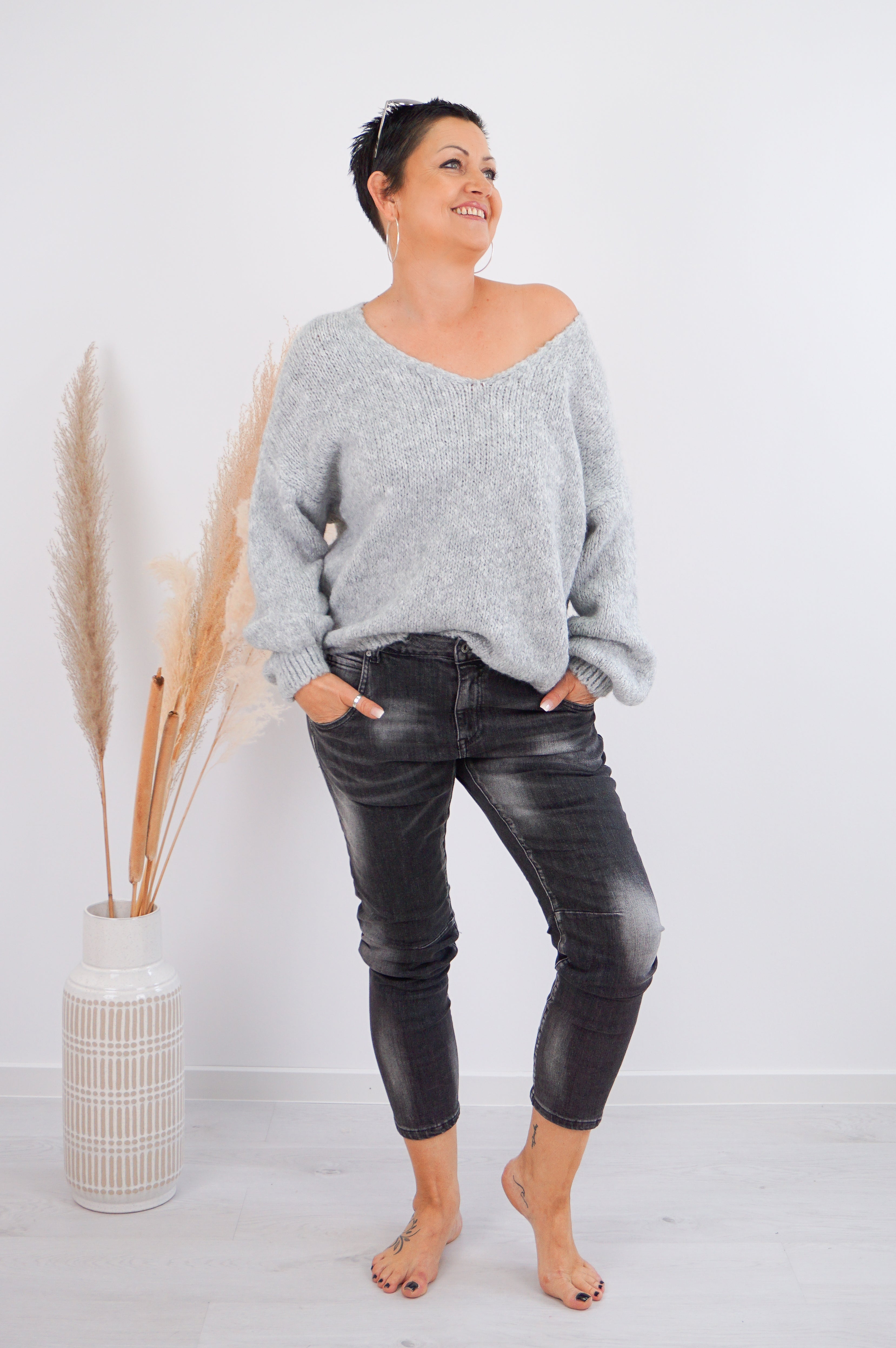 Strickpulli "Love in the air", grau
